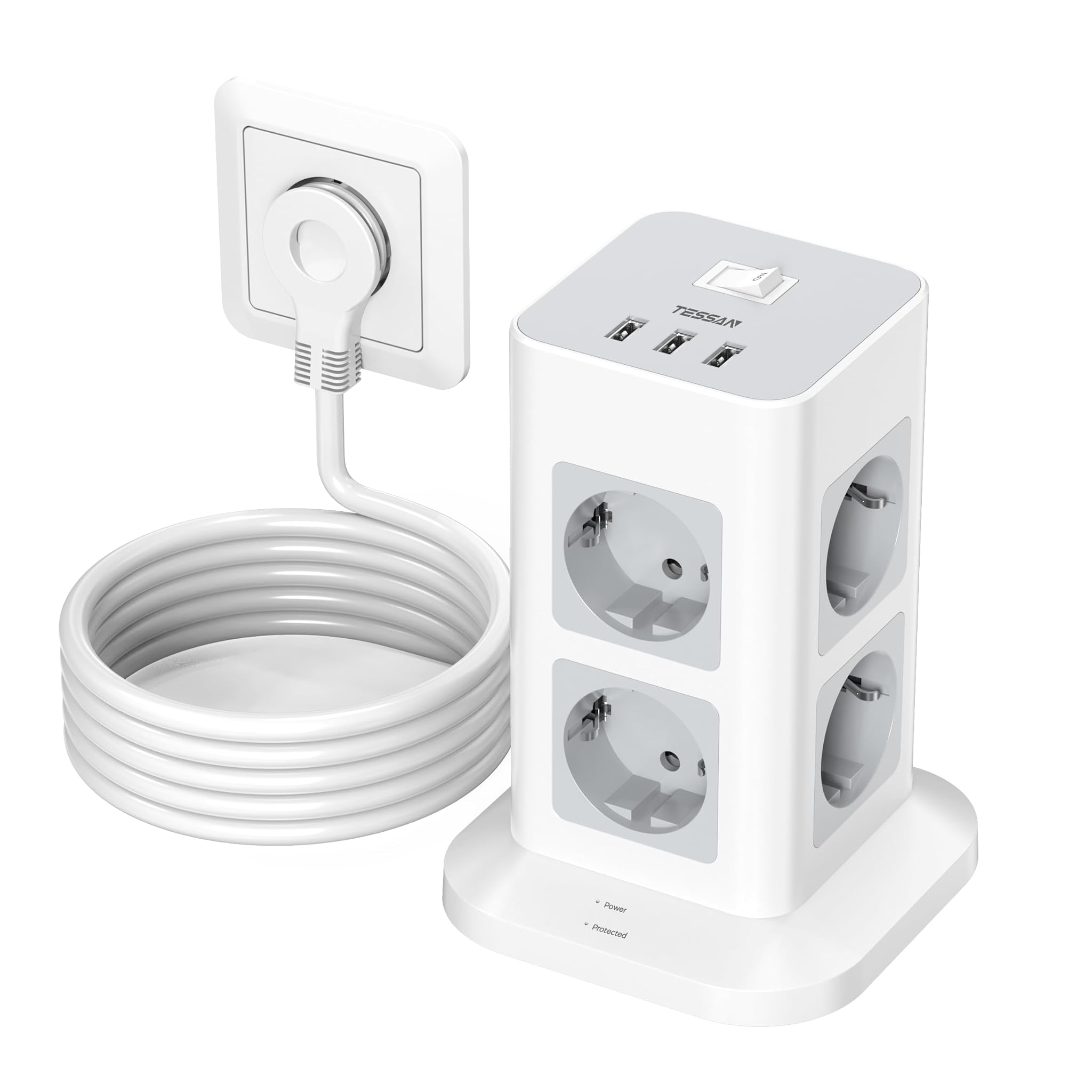 Tessan Ciabatta Multipresa Verticale 8 Prese 3 USB