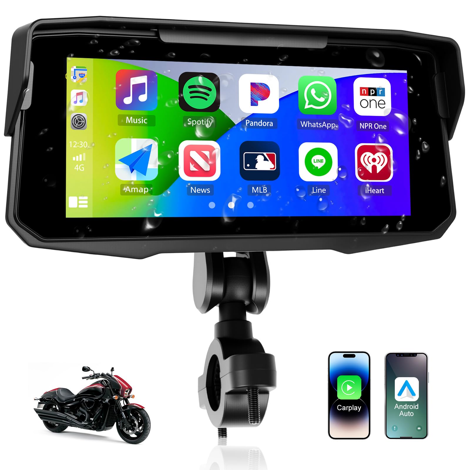 Camecho Autoradio Moto Wireless CarPlay 6.86'' Touchscreen