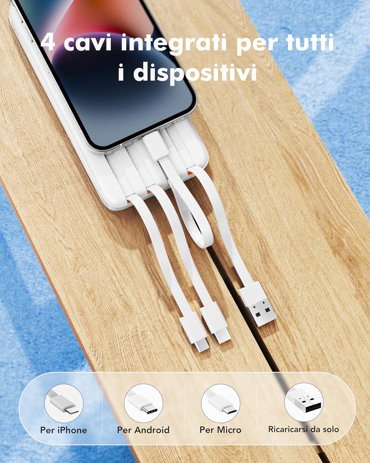 Charmast Power Bank 20000mAh con Cavi Integrati - immagine 2