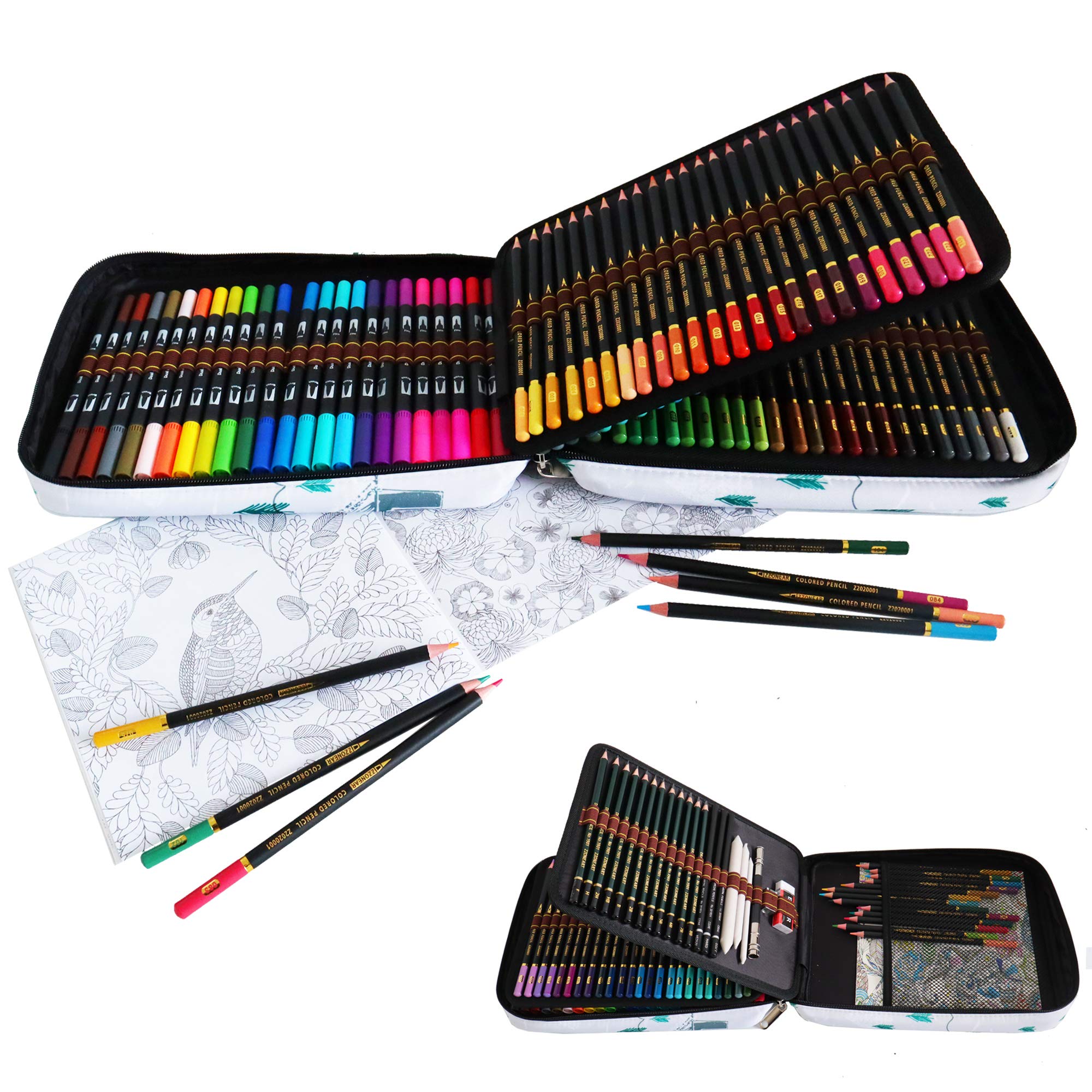 Set 24 Pennarelli Punta Pennello e 96 Matite Colorate