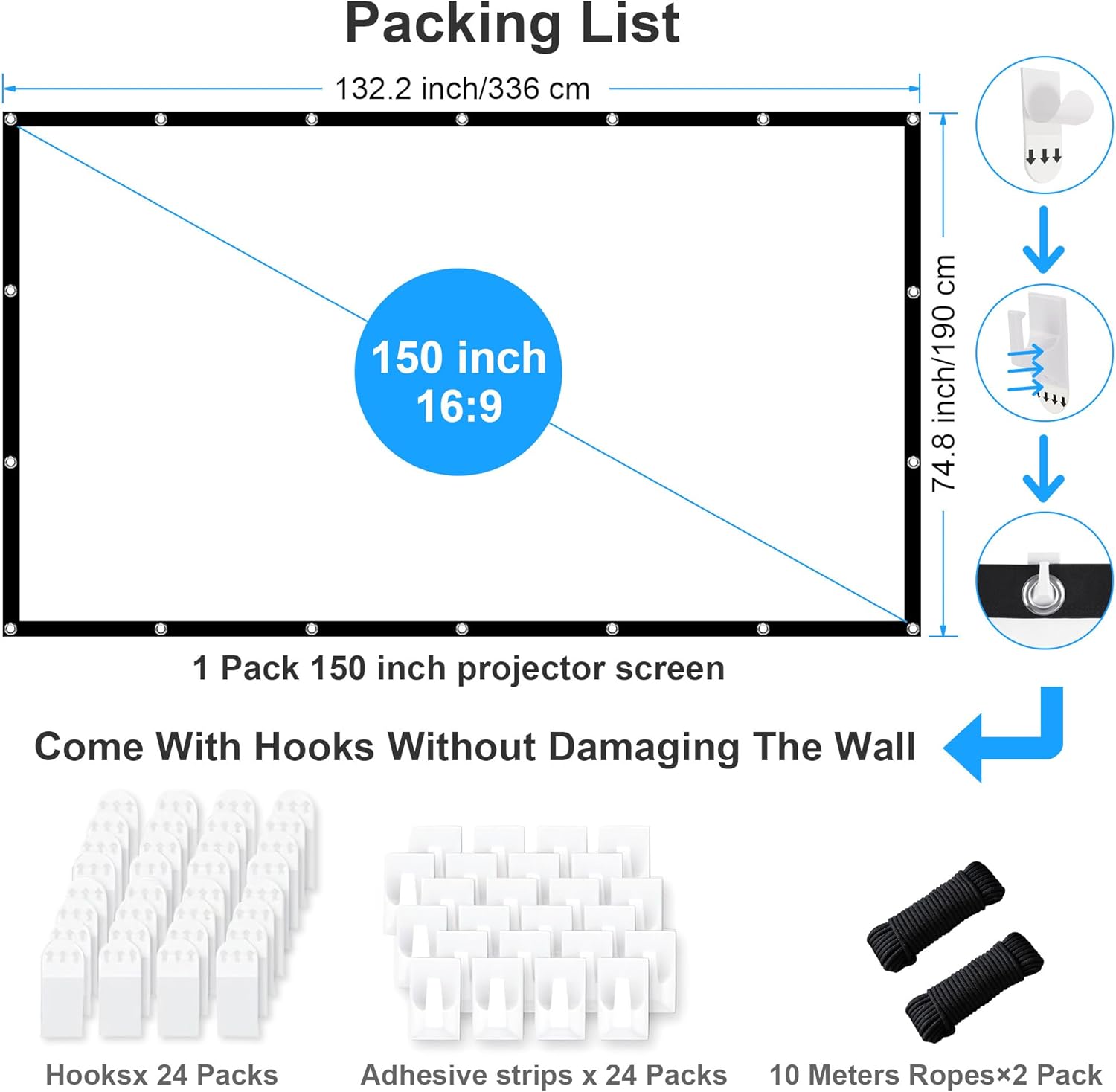 Leorfi Schermo Proiettore 150 Pollici 16:9 4K Full HD - immagine 4