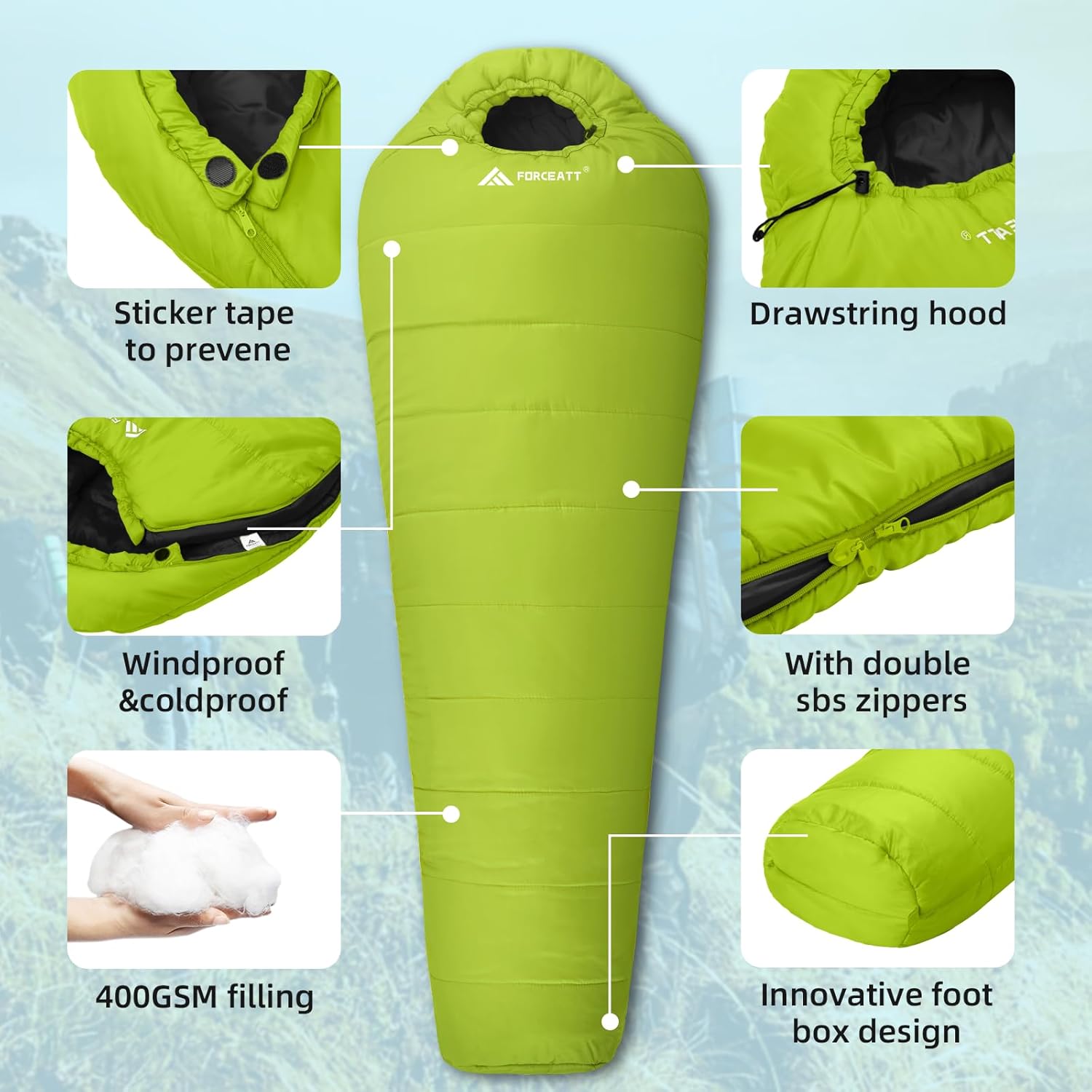 Forceatt Sacco a Pelo Mummia con Cappuccio 0℃-20℃ - immagine 4