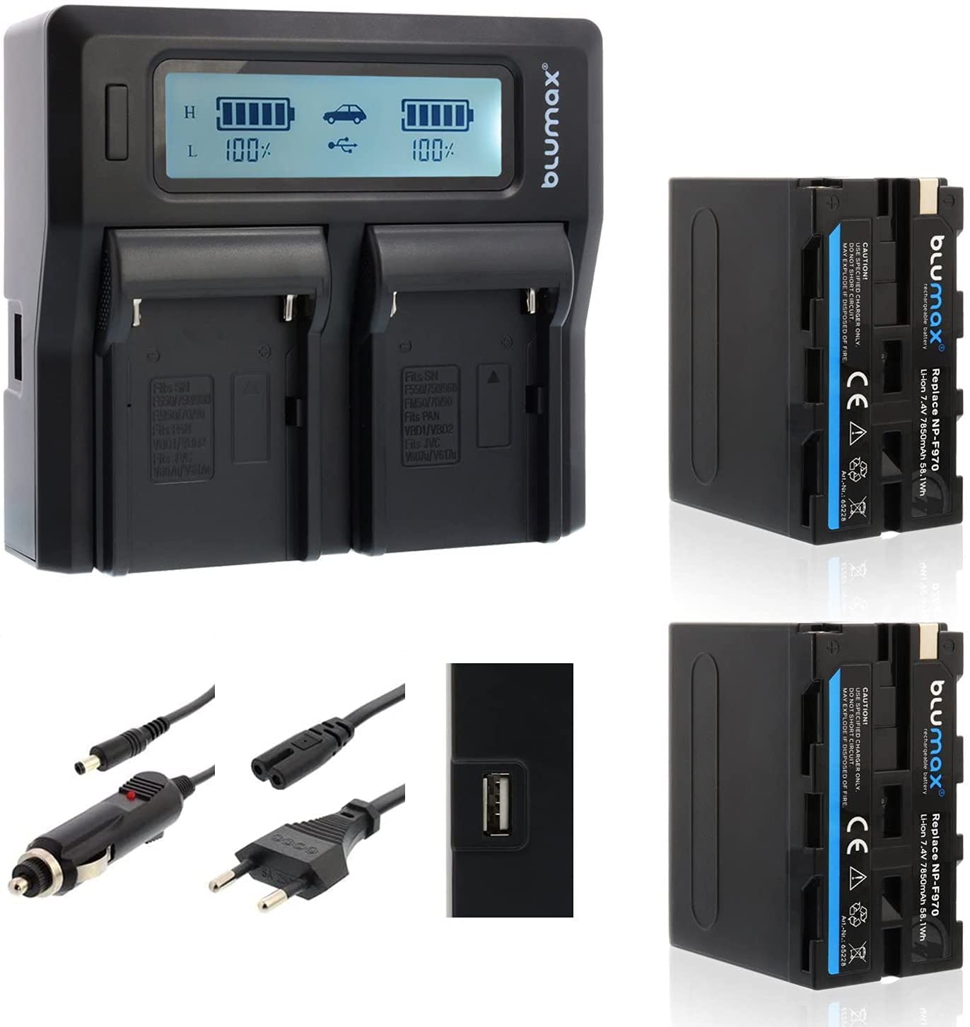 Blumax Akku NP-F970/NP-F960 7850mAh + Doppelladegerät