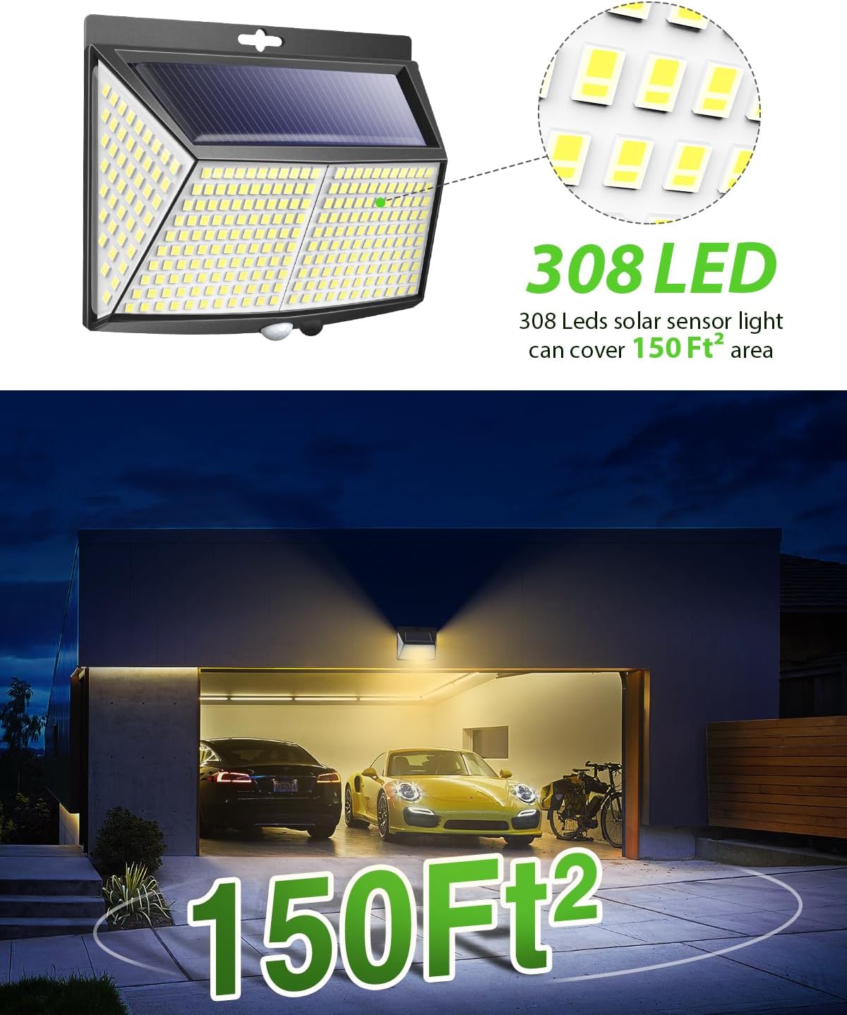 6 Pezzi 308 LED Luce Solare Esterno con Sensore - immagine 2