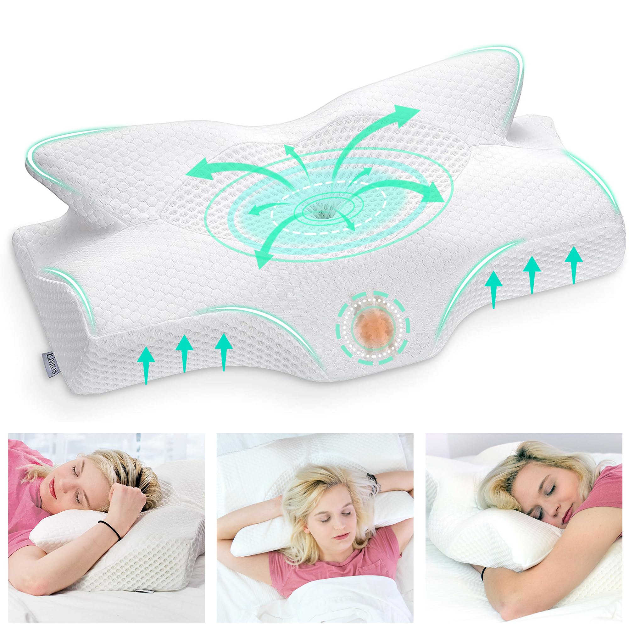 Elviros Cuscino in Memory Foam Ortopedico Cervicale, Bianca