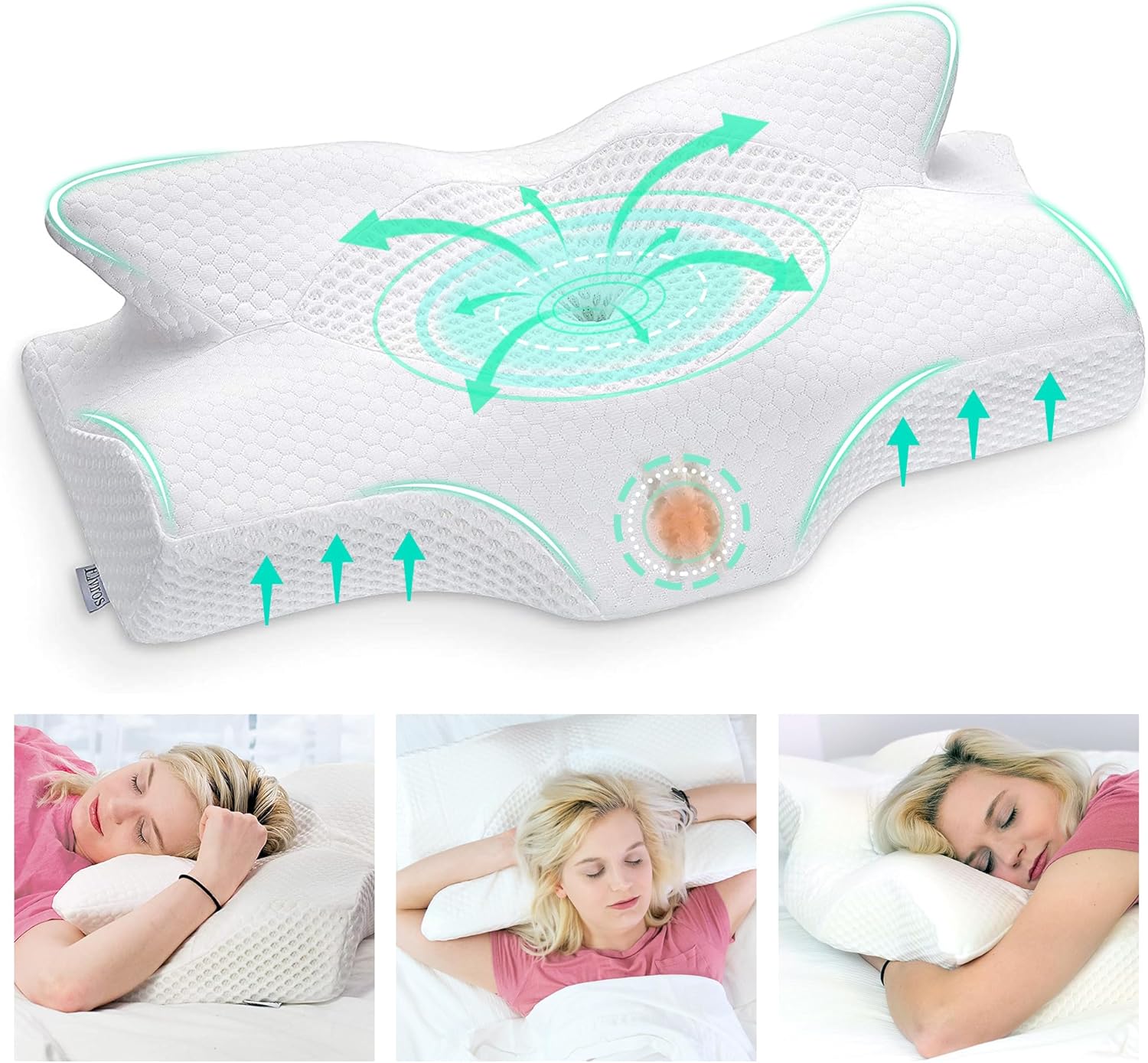 Elviros Cuscino in Memory Foam Ortopedico Cervicale, Bianca - immagine 1