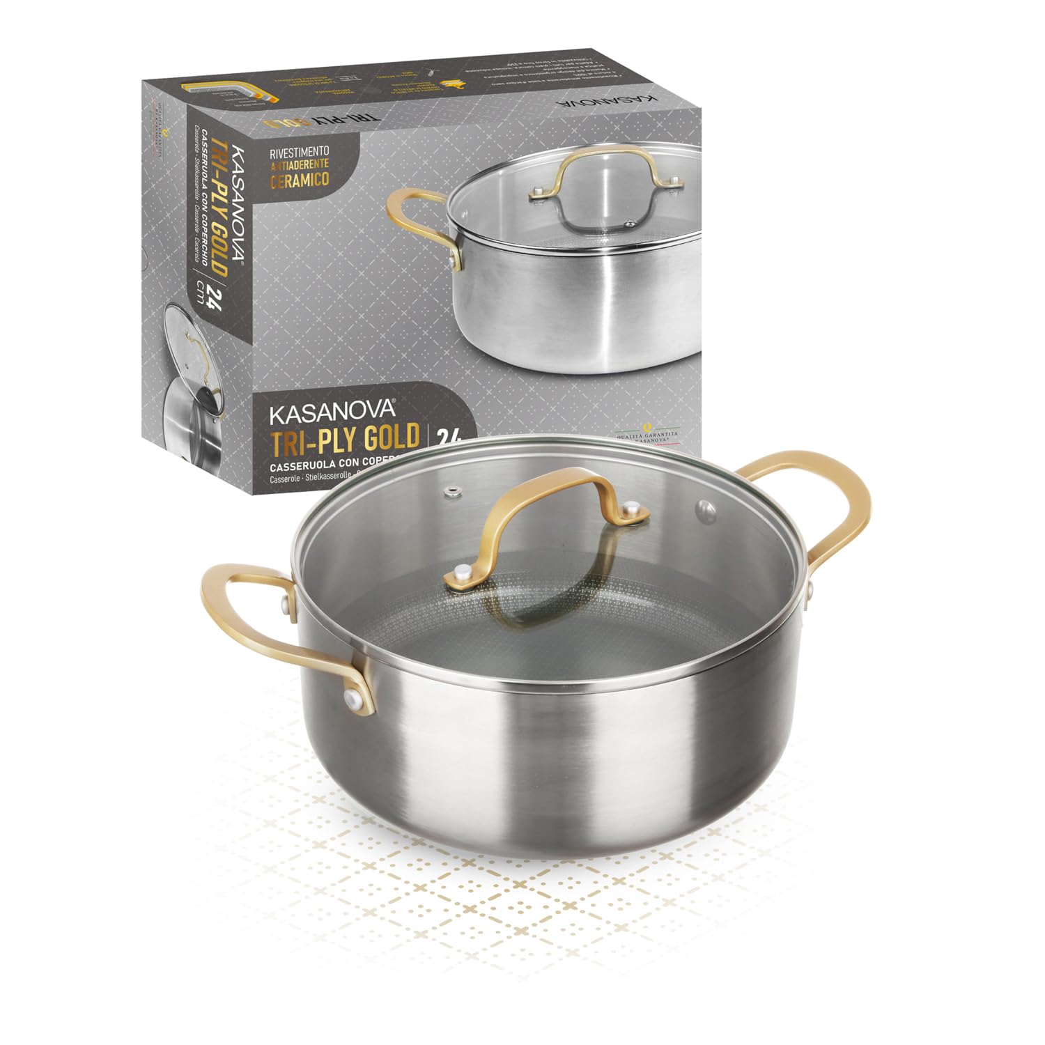 Casseruola triplo strato Tri Ply - Gold con coperchio (24 cm)