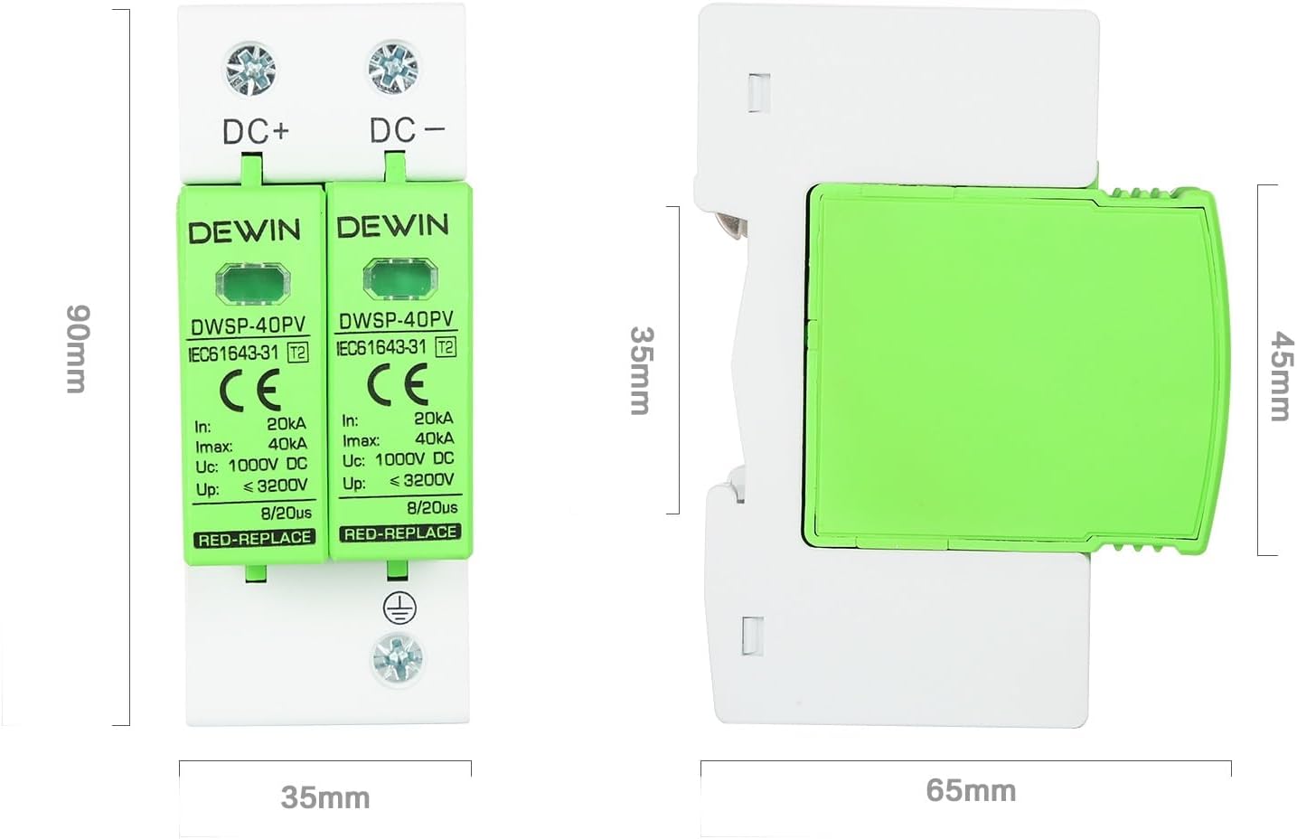 DEWIN Scaricatore di Sovratensione Fotovoltaico DC 1000V - immagine 2