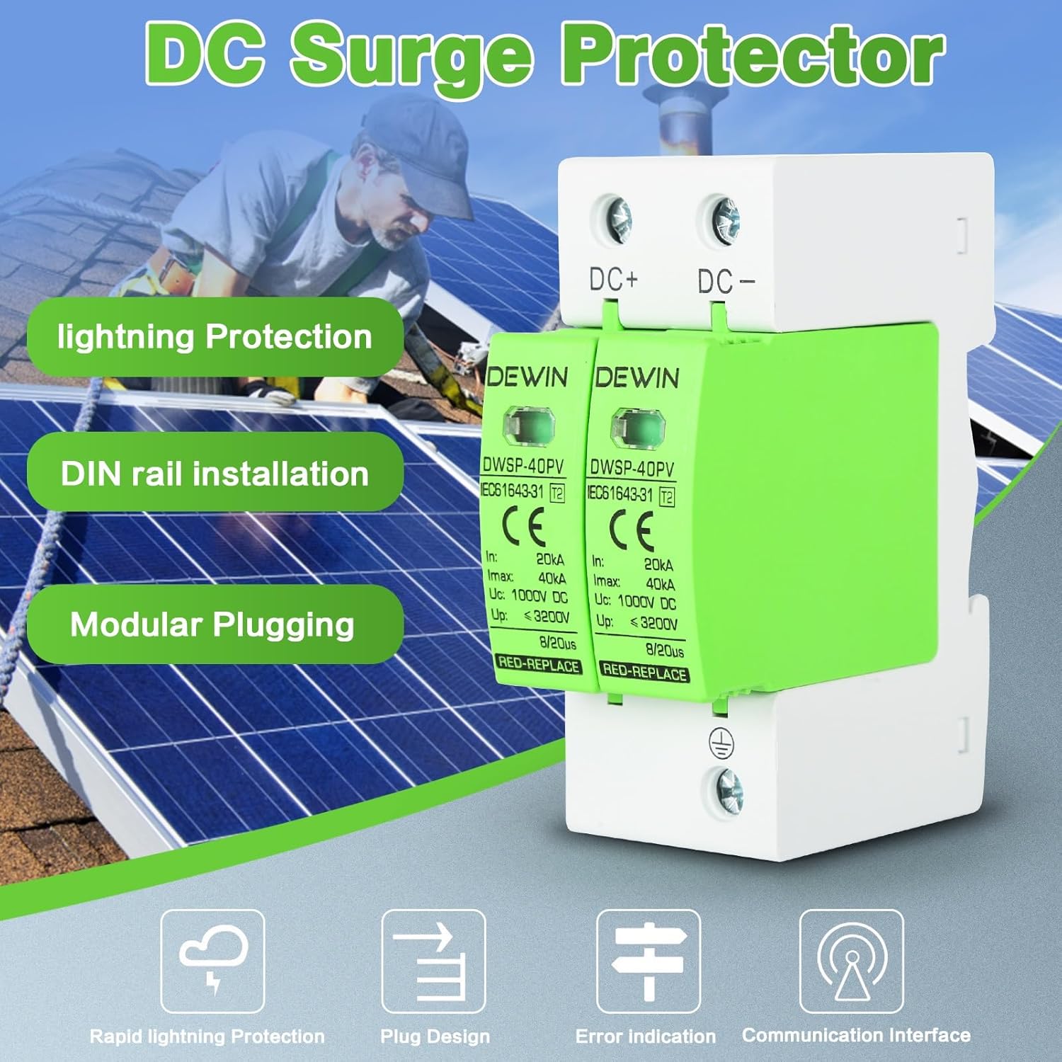 DEWIN Scaricatore di Sovratensione Fotovoltaico DC 1000V - immagine 3