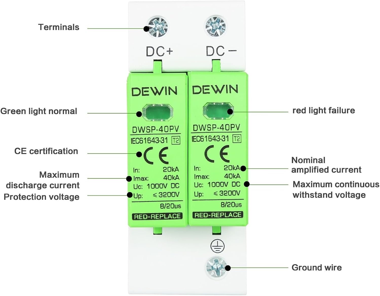 DEWIN Scaricatore di Sovratensione Fotovoltaico DC 1000V - immagine 8