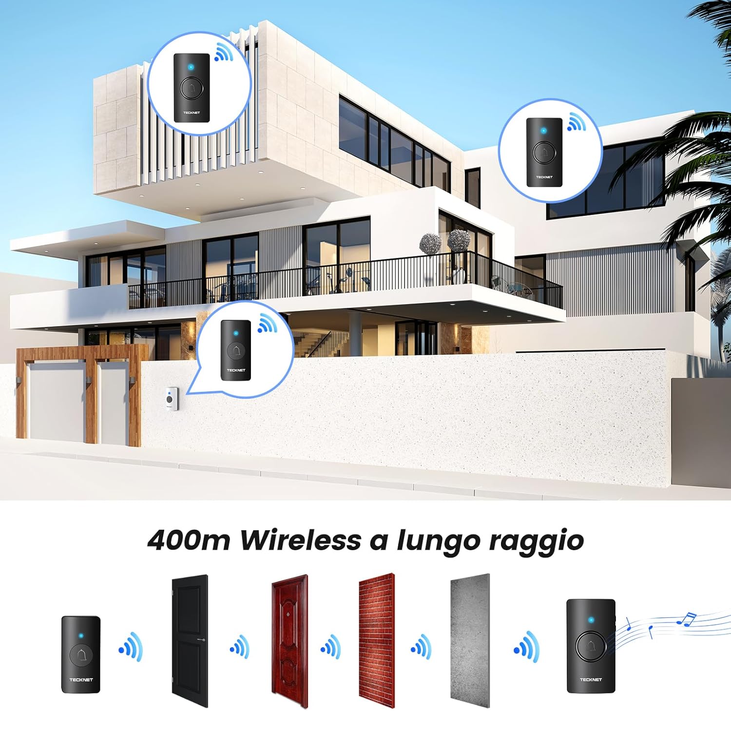 TECKNET Campanello Senza Fili IP67 a Batteria - immagine 4