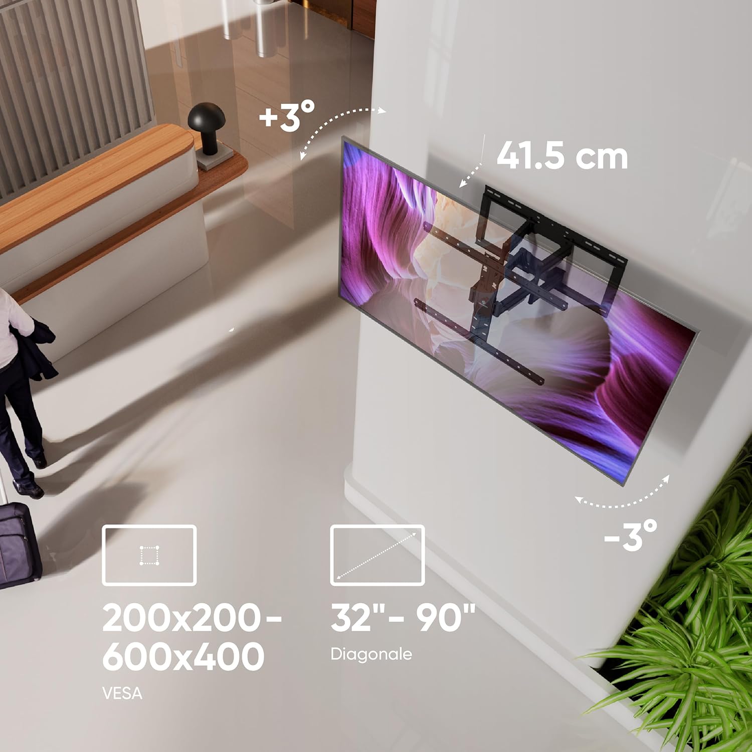 Onkron Supporto TV da Parete 32-90 pollici, Nero - immagine 4