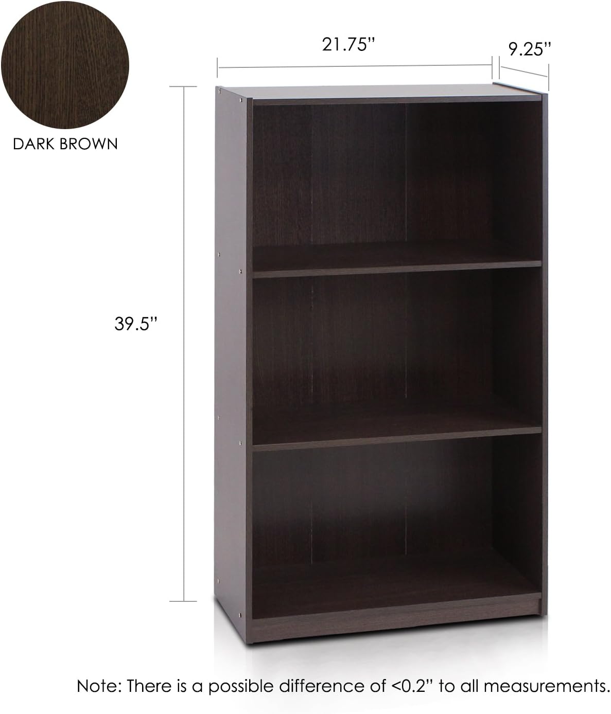 Furinno Basic Libreria a 3 Ripiani con Ripiani, Marrone Scuro - immagine 3