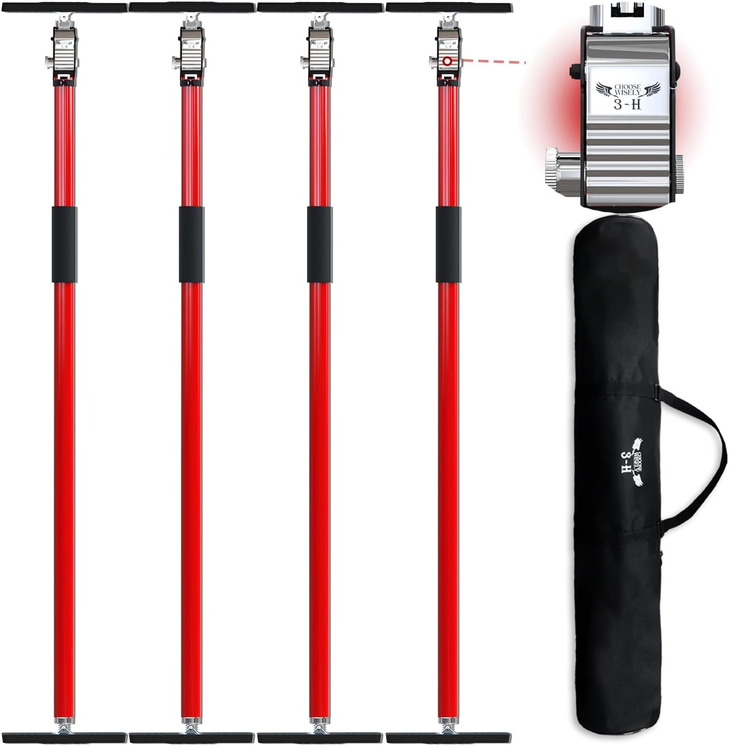 3-h Puntello Telescopico Regolabile 4 Pezzi, 110-203cm, Rosso