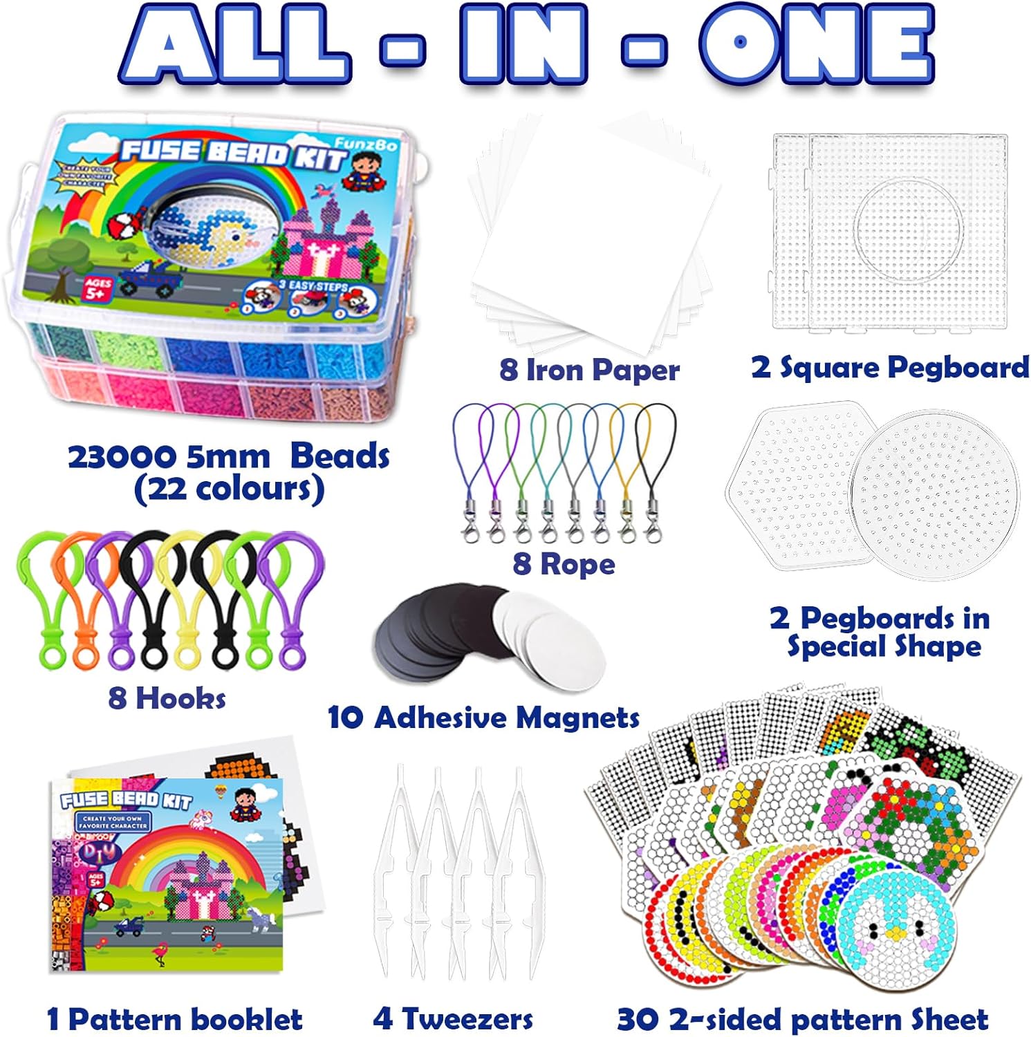 Funzbo Set di Perline da Stirare 23000 Pezzi con 106 Schemi - immagine 2