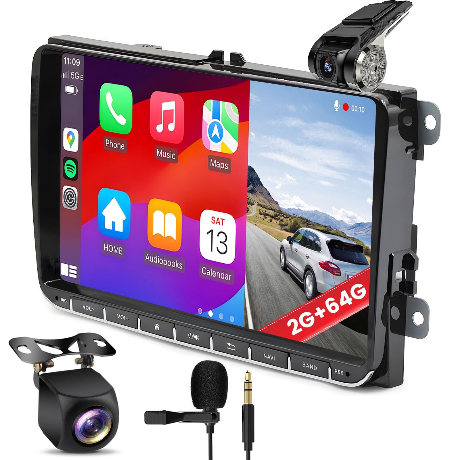 Hikity Autoradio 2 DIN Android con Dashcam per VW Golf/Skoda