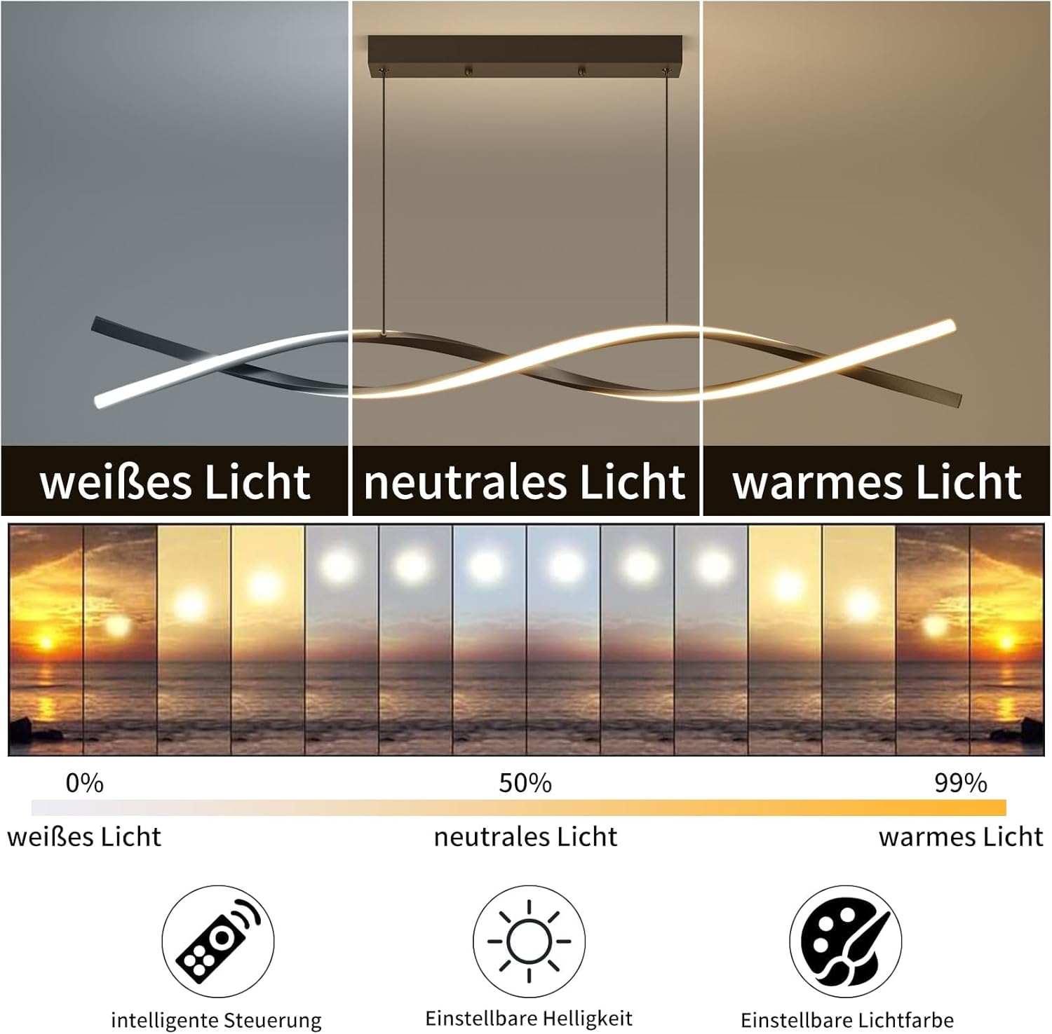 Mikeru Lampada a Sospensione Moderna 120cm, Nera - immagine 2