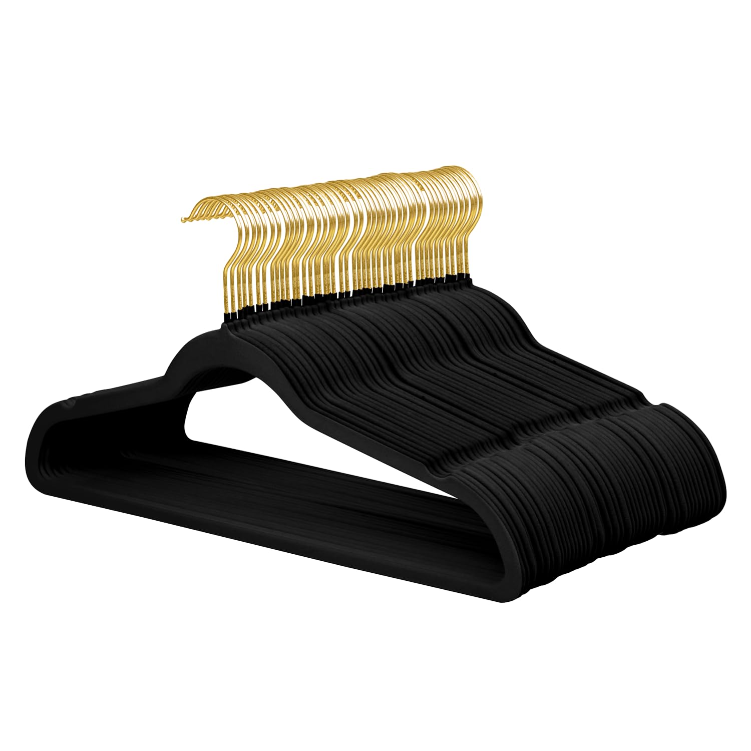 ManGotree 48 Pack di grucce in velluto con gancio d'oro girevole a 360°, grucce in feltro antiscivolo, grucce salvaspazio ultrasottili per cappotti, abiti, camicie, vestiti, pantaloni (Nero)