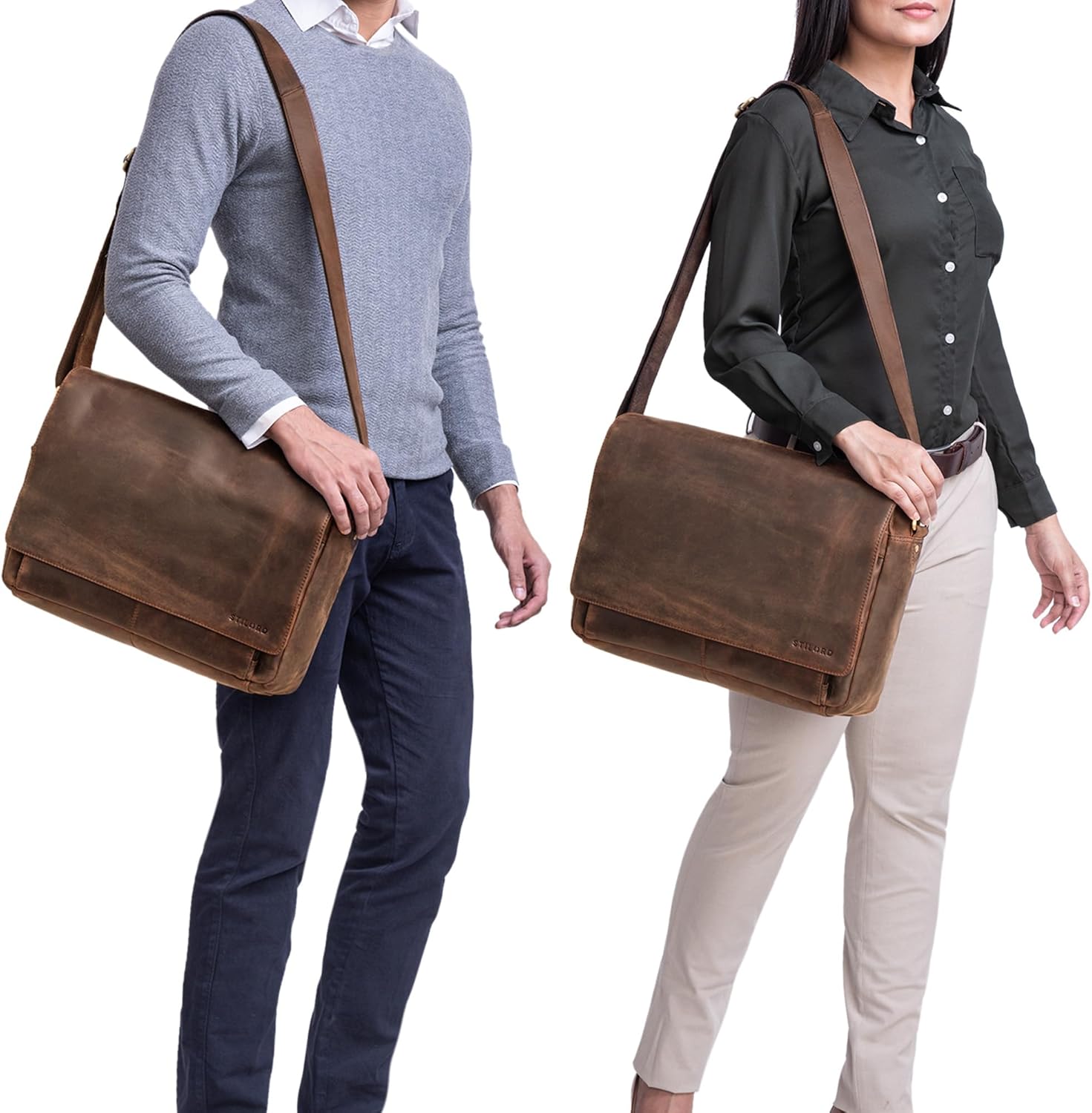 STILORD 'Tom' Borsa Messenger Vintage in Vera Pelle - immagine 2