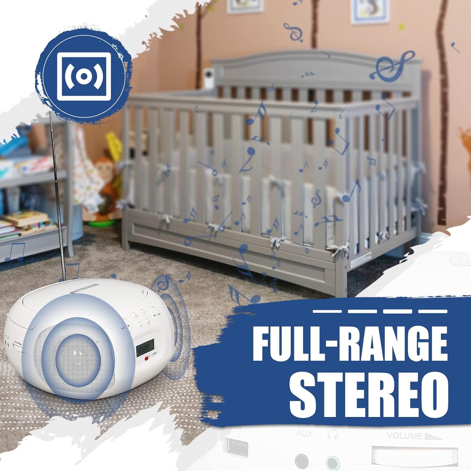 Retekess TR636 Lettore CD Portatile Boombox, Bianco - immagine 2