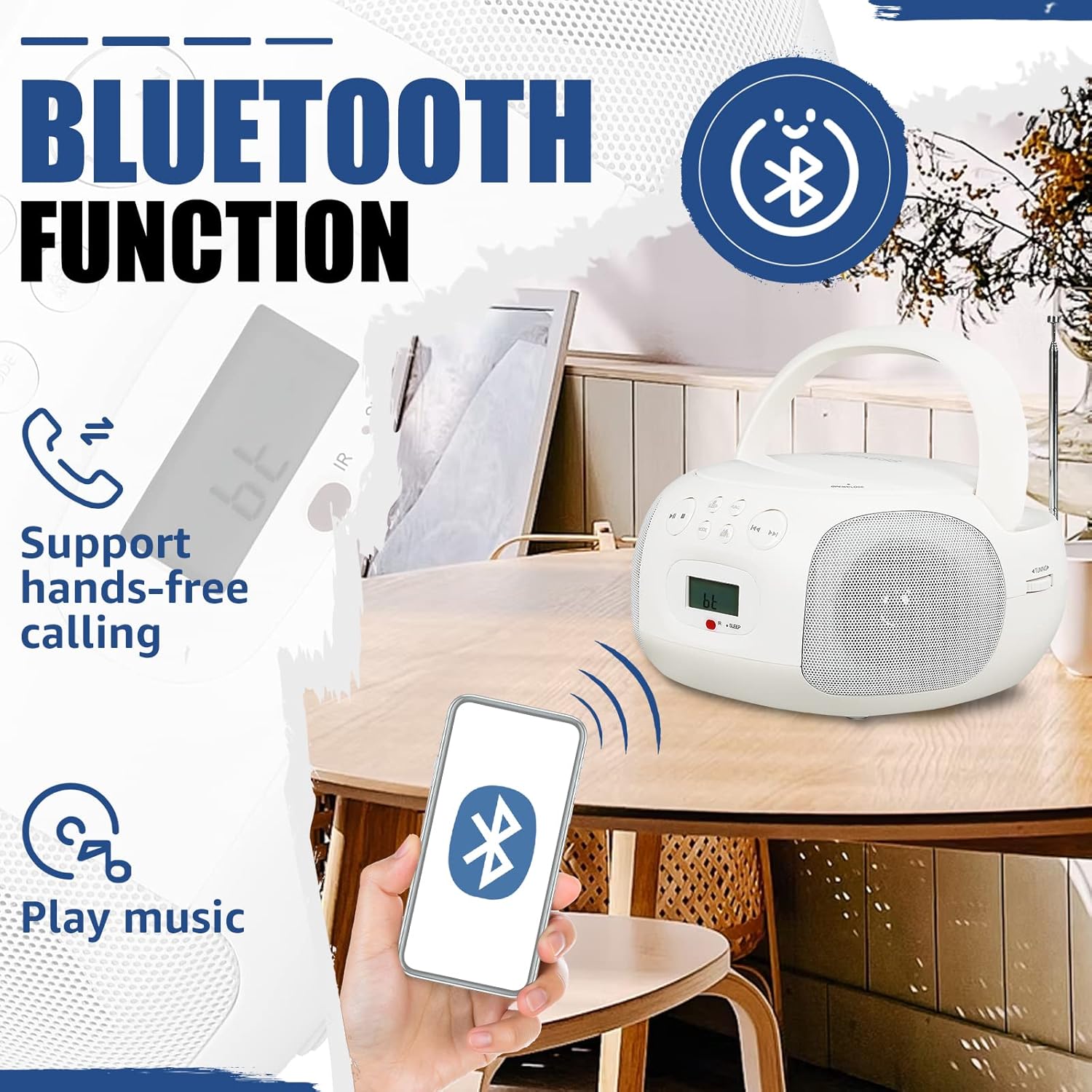 Retekess TR636 Lettore CD Portatile Boombox, Bianco - immagine 3