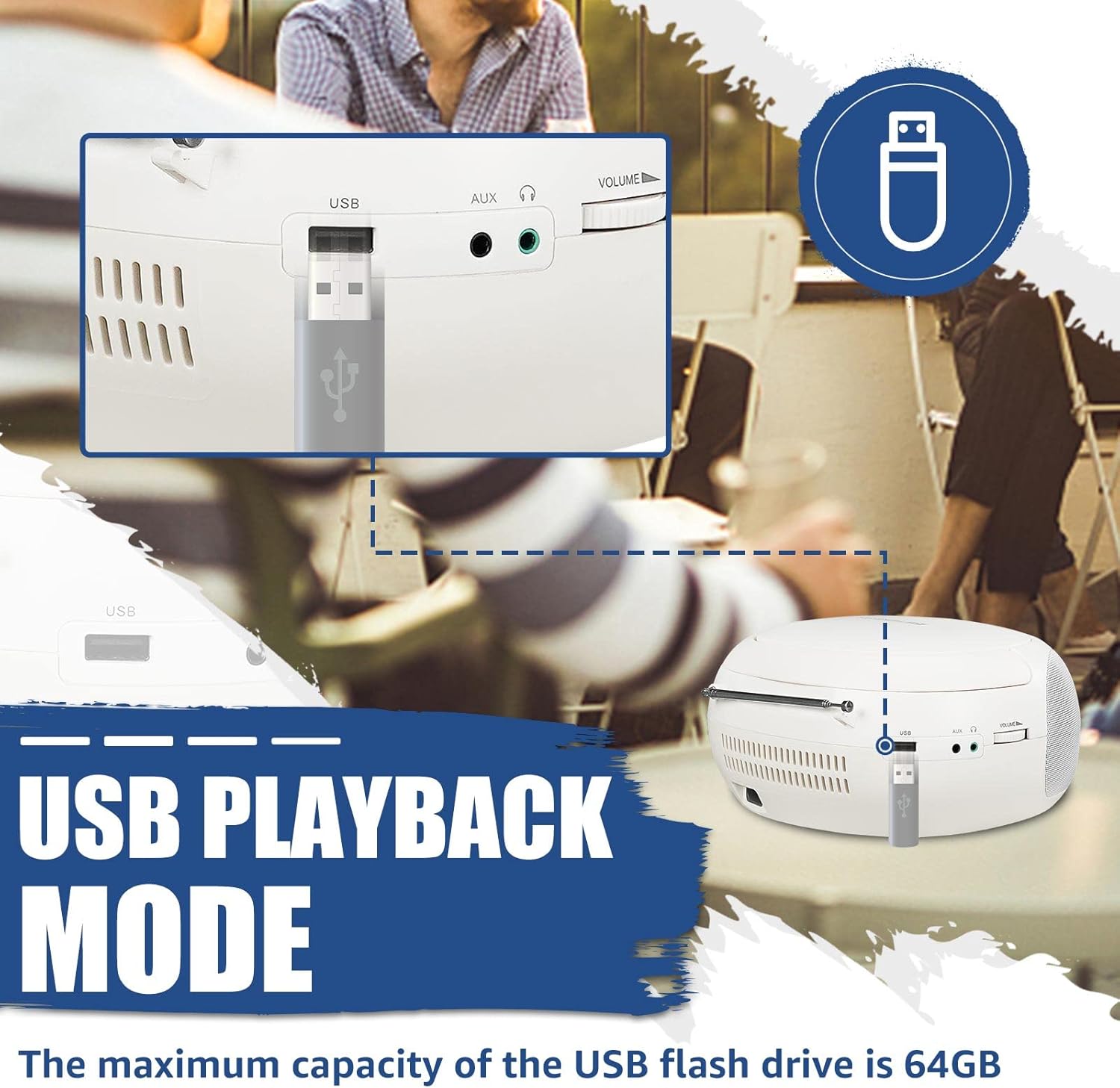 Retekess TR636 Lettore CD Portatile Boombox, Bianco - immagine 5