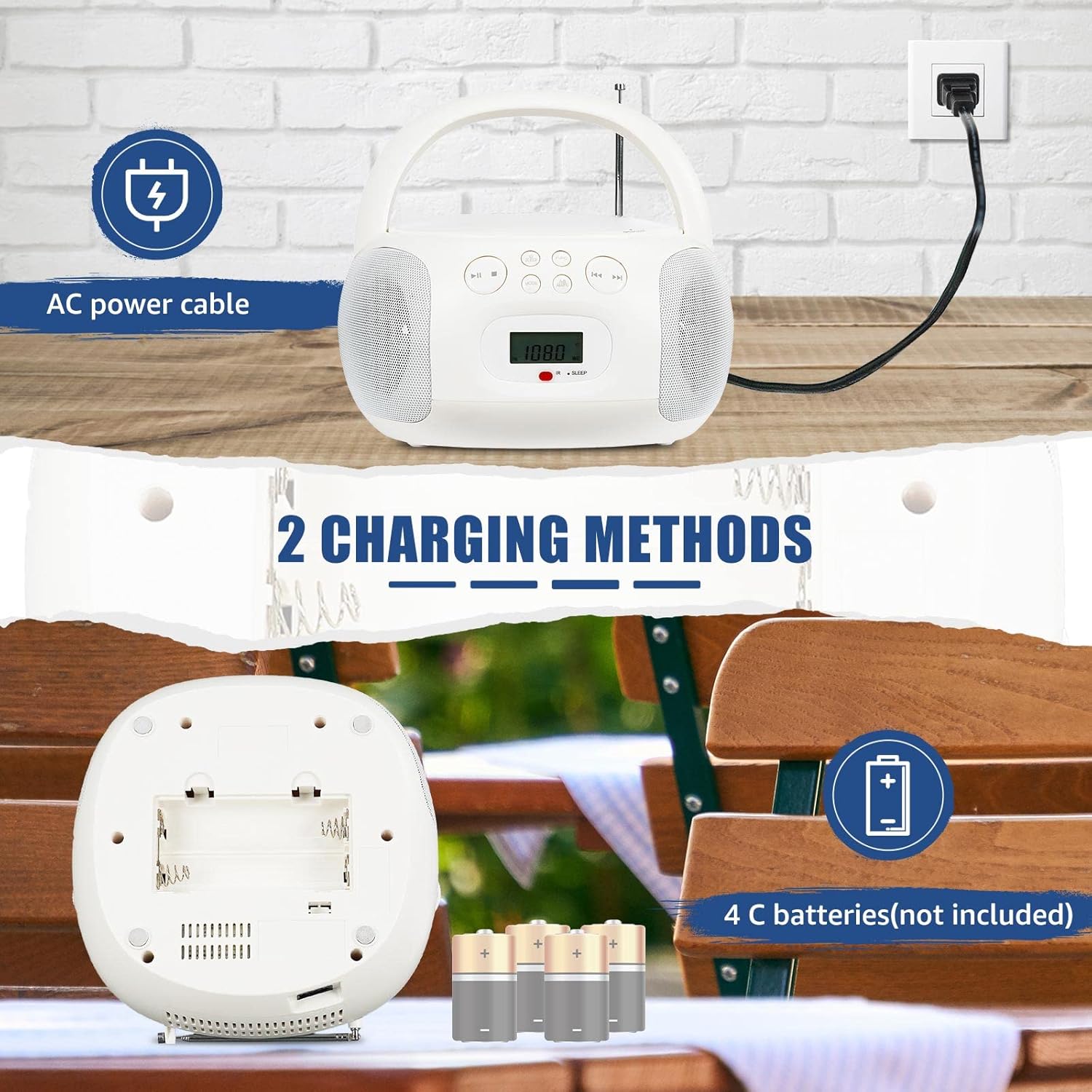 Retekess TR636 Lettore CD Portatile Boombox, Bianco - immagine 6