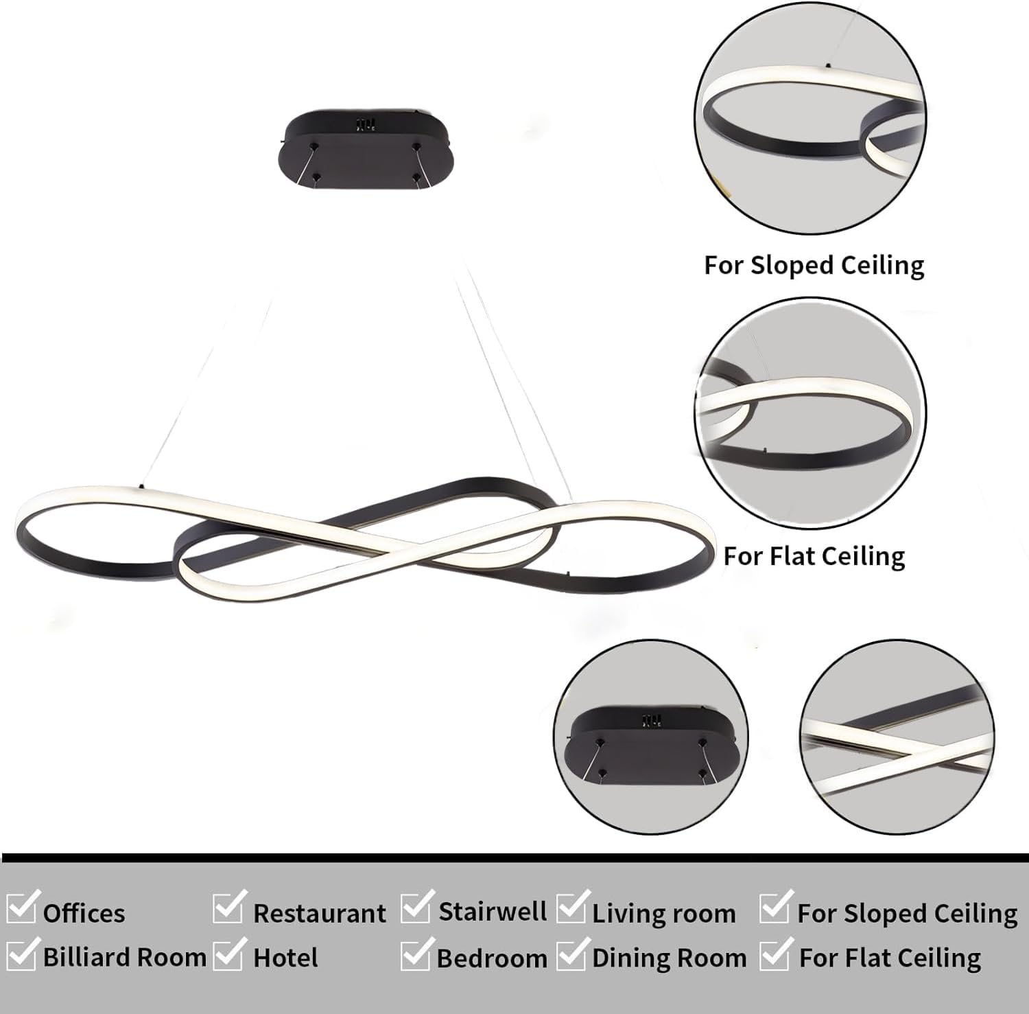 Lampada a Sospensione LED Dimmerabile L100cm/57W, Nero - immagine 2