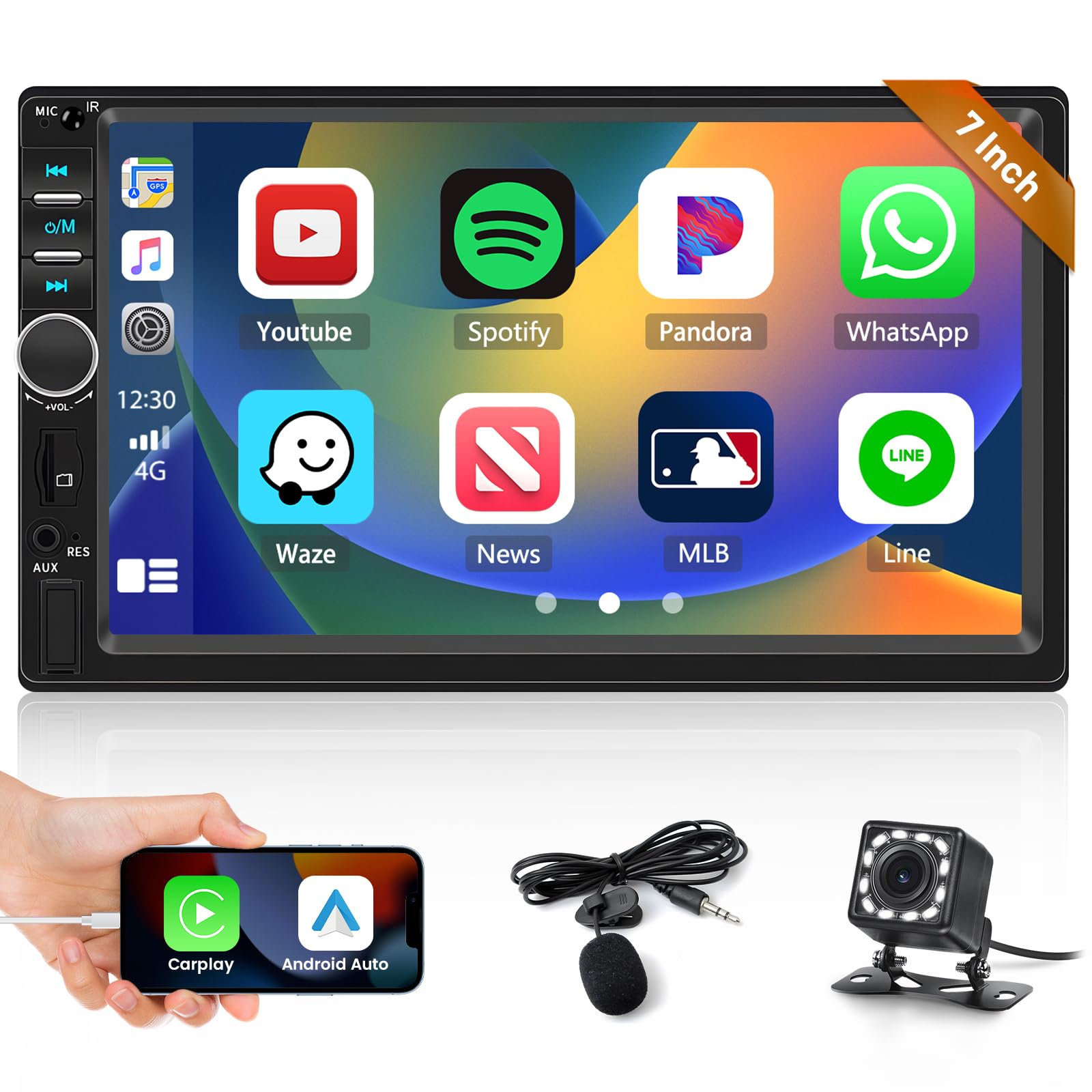 Autoradio 2 Din 7" Touchscreen con CarPlay e Android Auto
