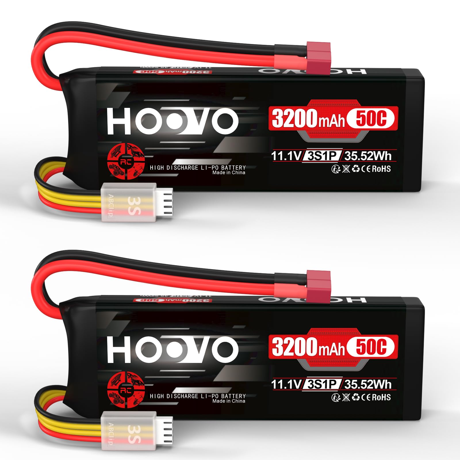 Hoovo Batteria Lipo 3S 11.1V 3200mAh 50C (2 Pezzi)