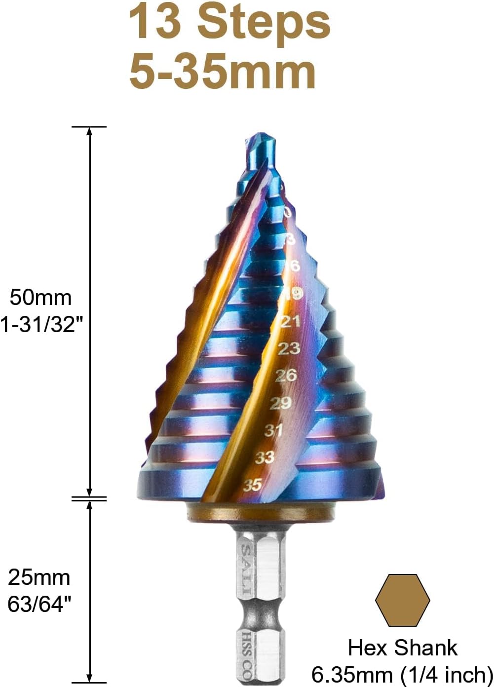 Sali Punta Trapano a Gradini Hss Φ5-35 mm, 13 Livelli - immagine 2