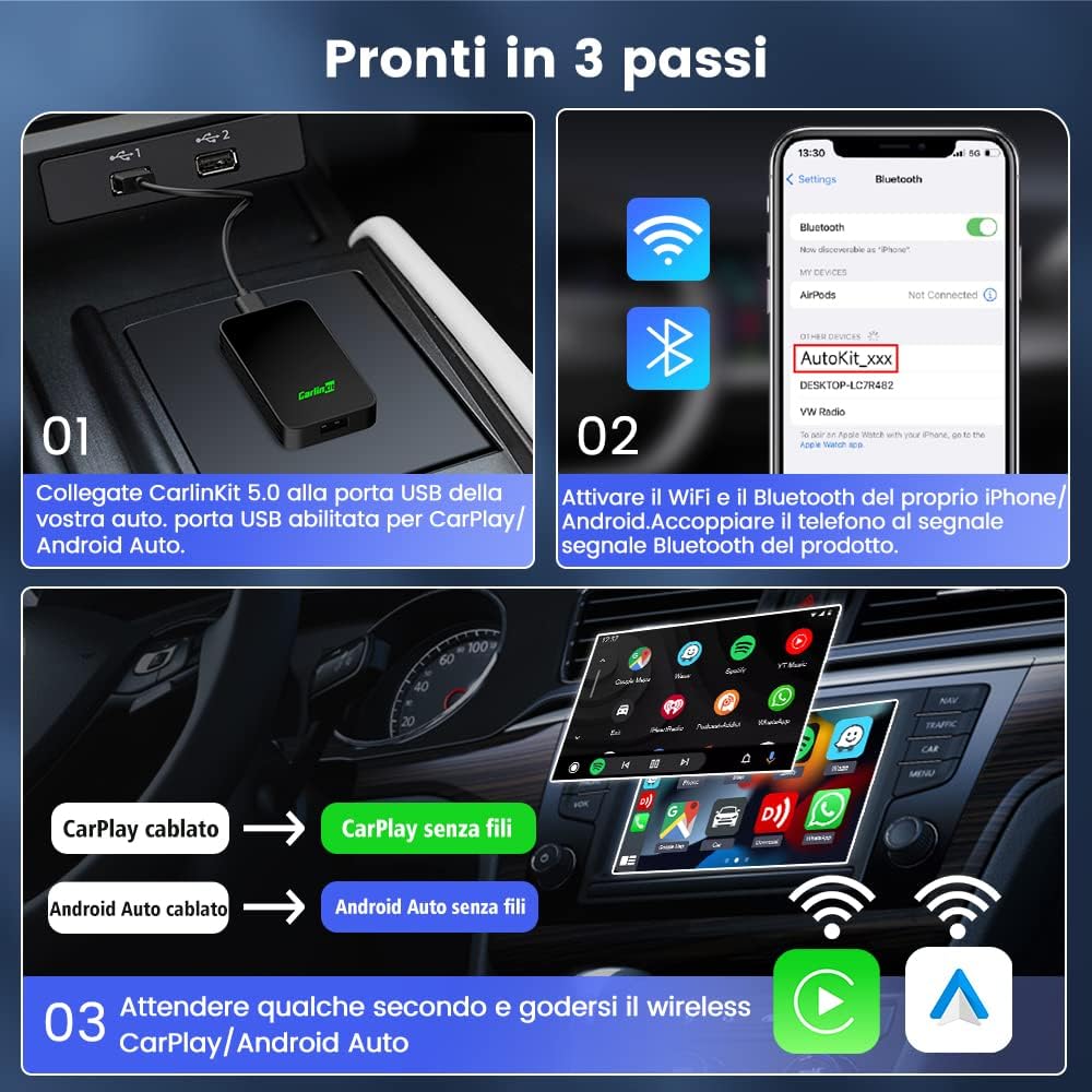 Carlinkit 5.0 CarPlay Wireless e Android Auto 2 in 1 - immagine 6