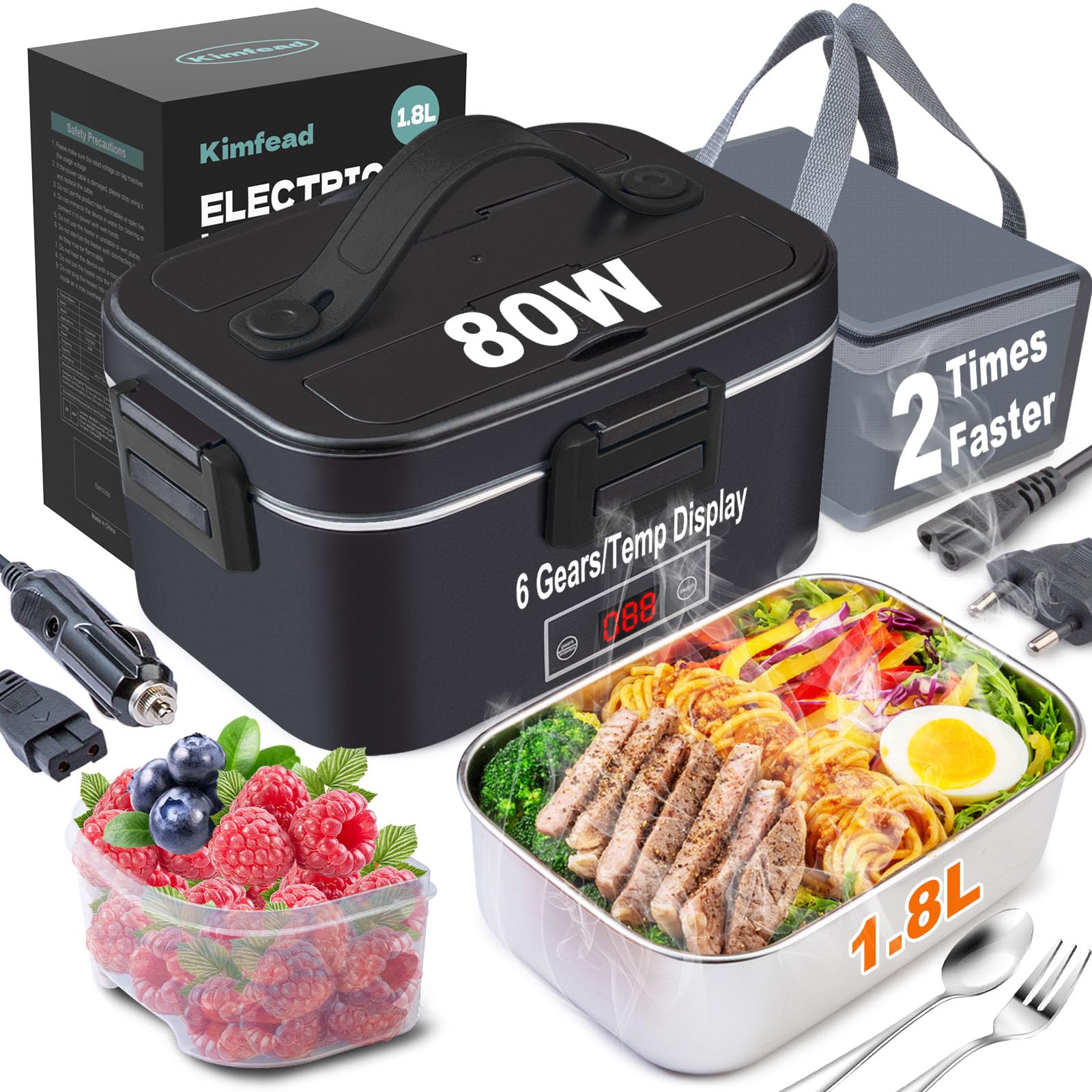 Kimfead Scaldavivande Elettrico 1.8L con Display, Nero