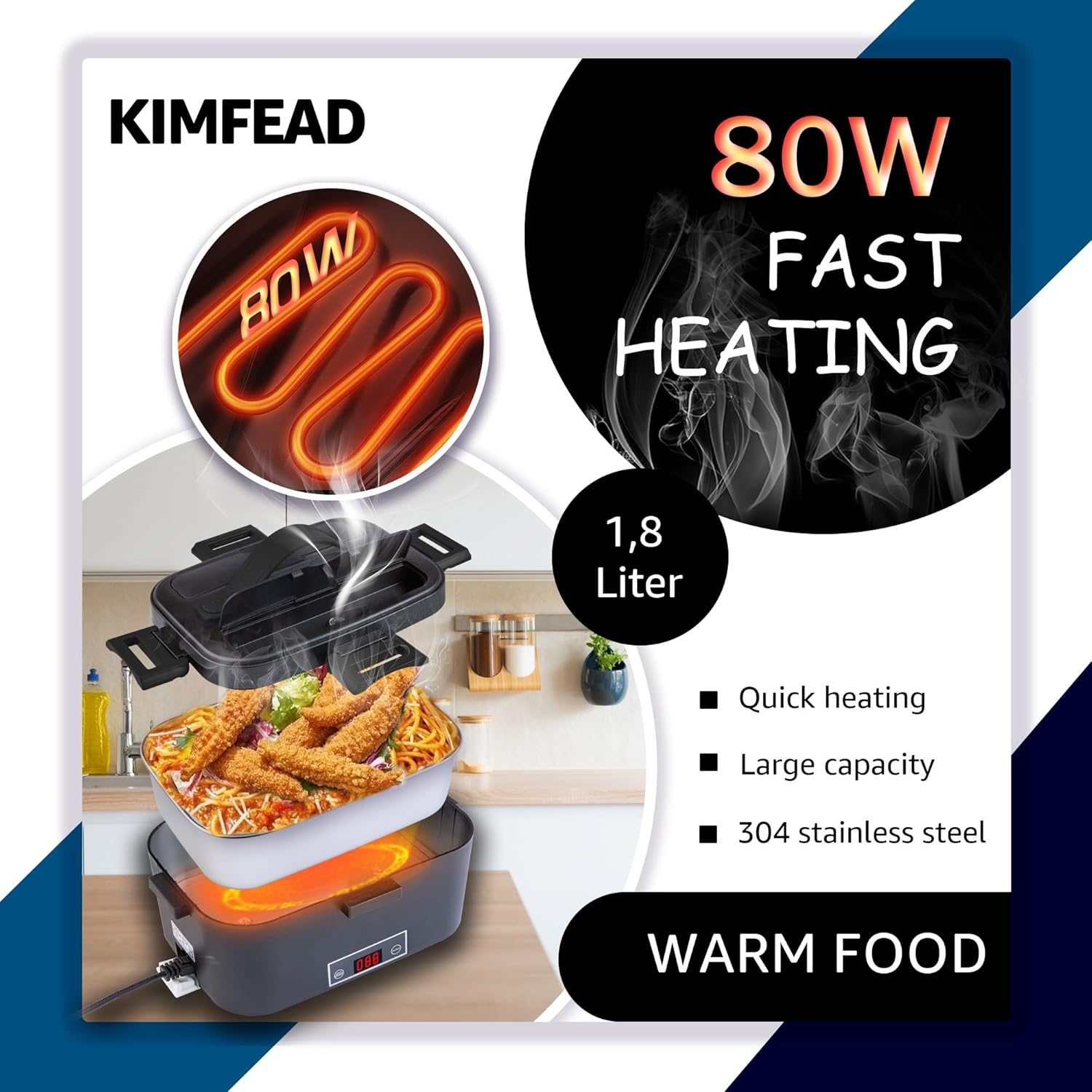 Kimfead Scaldavivande Elettrico 1.8L con Display, Nero - immagine 6