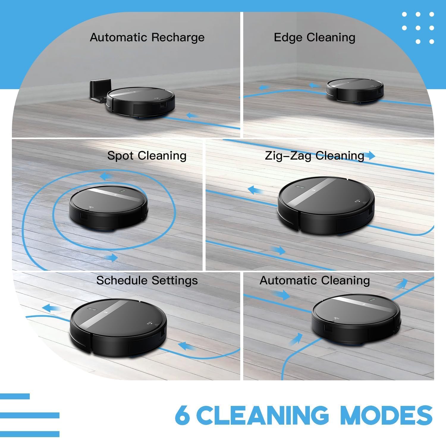 MANVINS Robot aspirapolvere e mocio combinato, App/Alexa, aspirapolvere robot con WiFi/Bluetooth, robot aspirapolvere autocaricante, programma impostato, aspirazione massima forte, ideale per peli di - immagine 4
