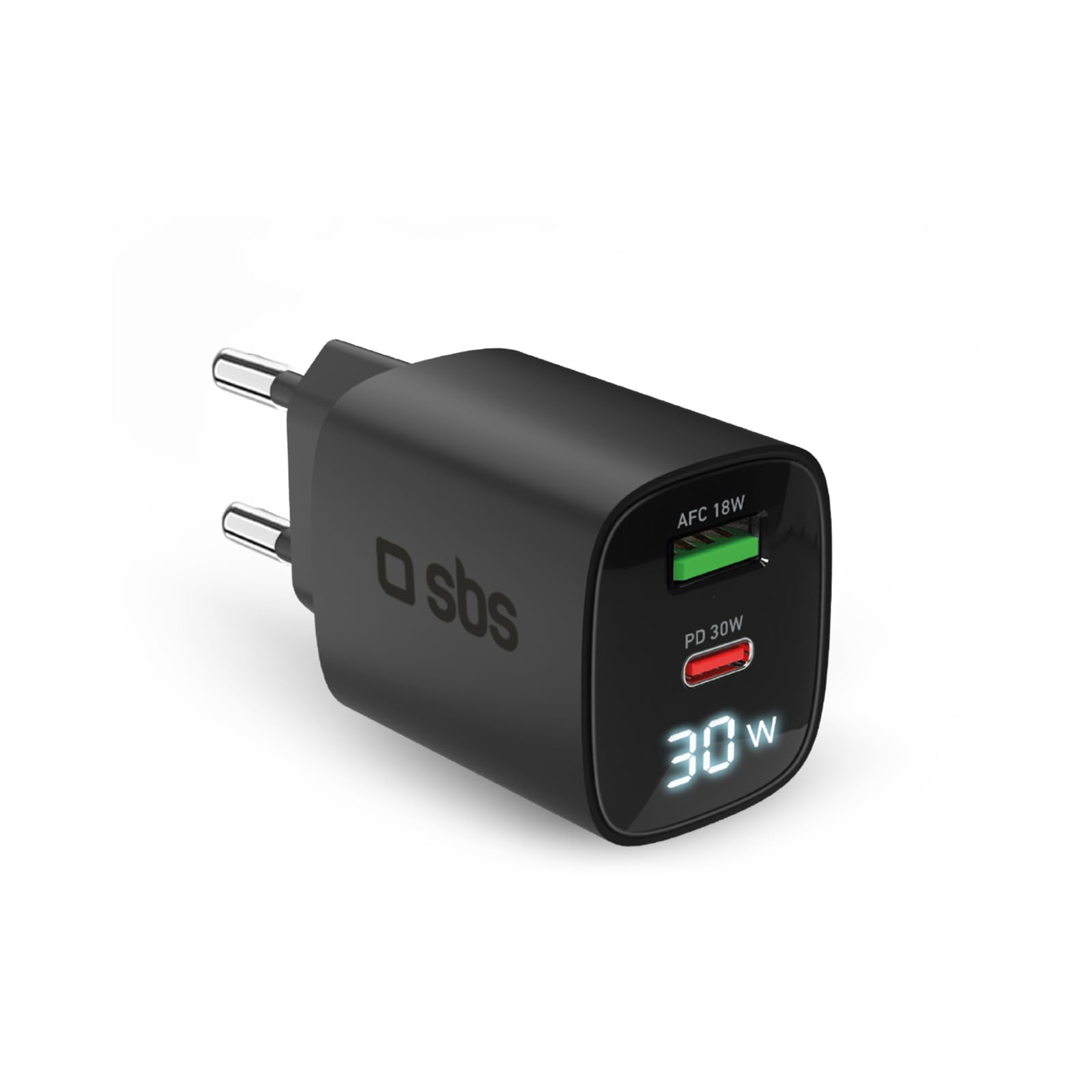 Sbs Alimentatore USB-C 30W GaN con Display LCD, Nero
