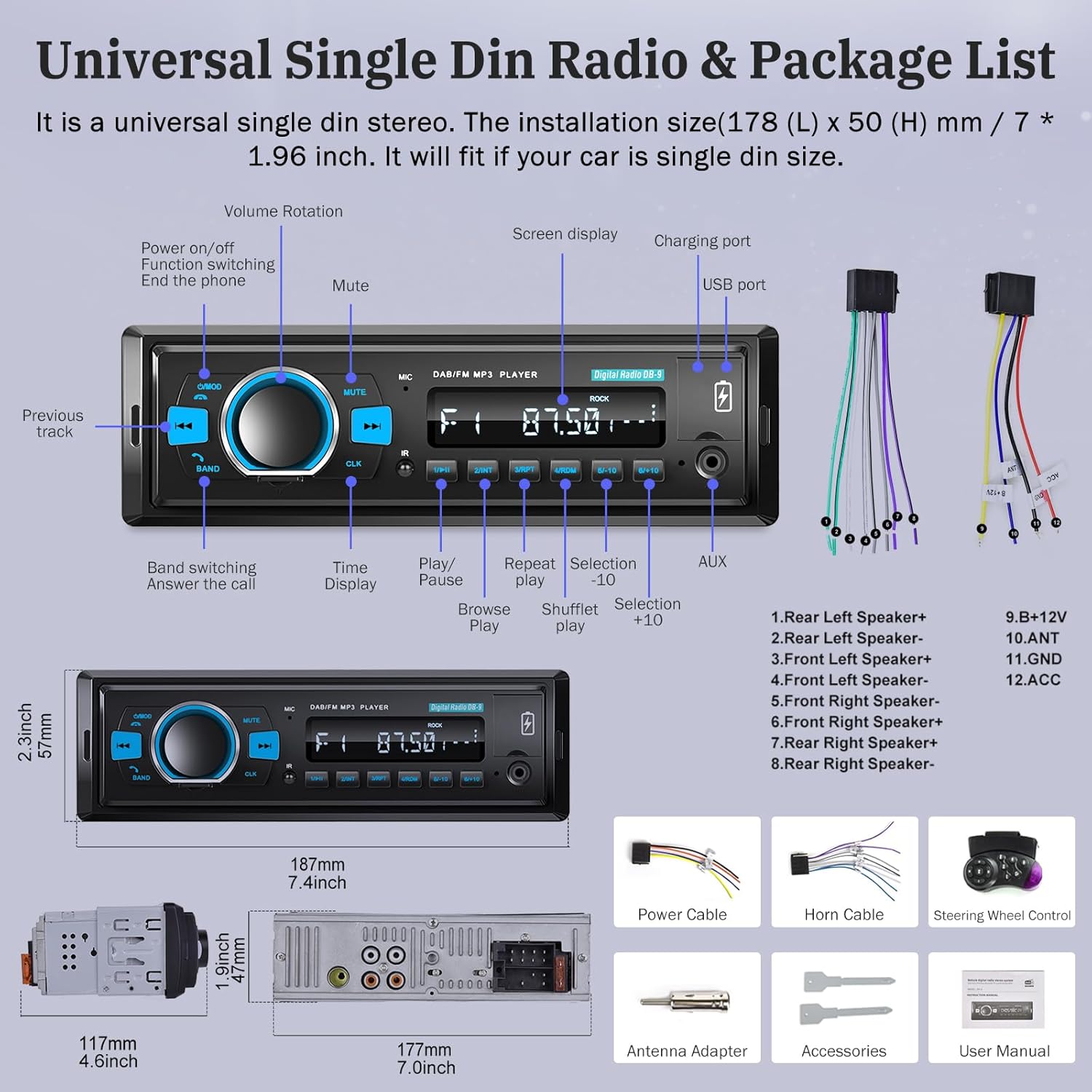 Autoradio DAB 1 Din con Bluetooth 5.0 - immagine 6