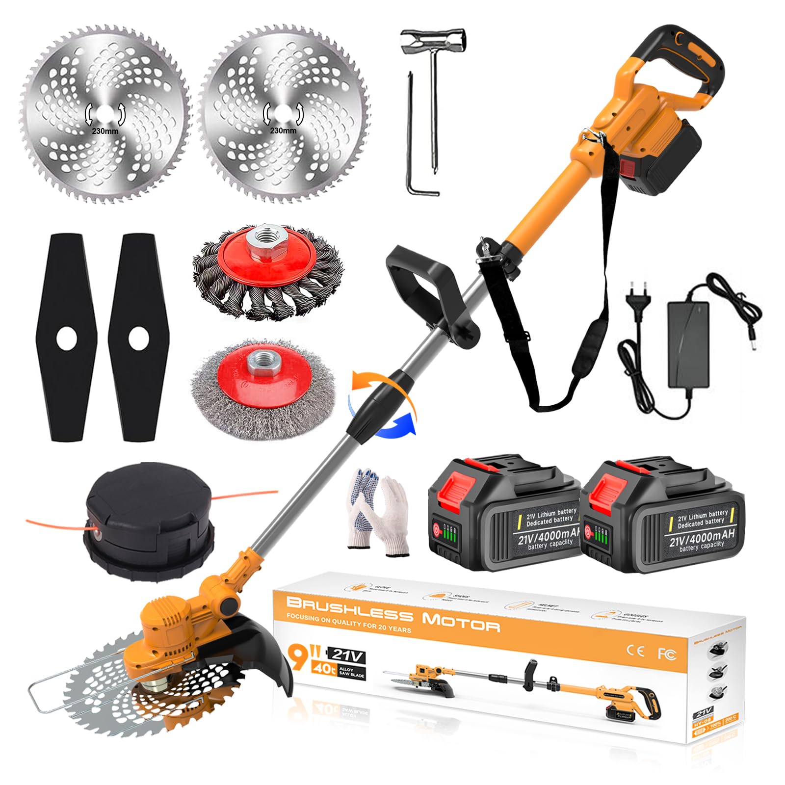 Decespugliatore a Batteria 21V Brushless 4 in 1, Orange