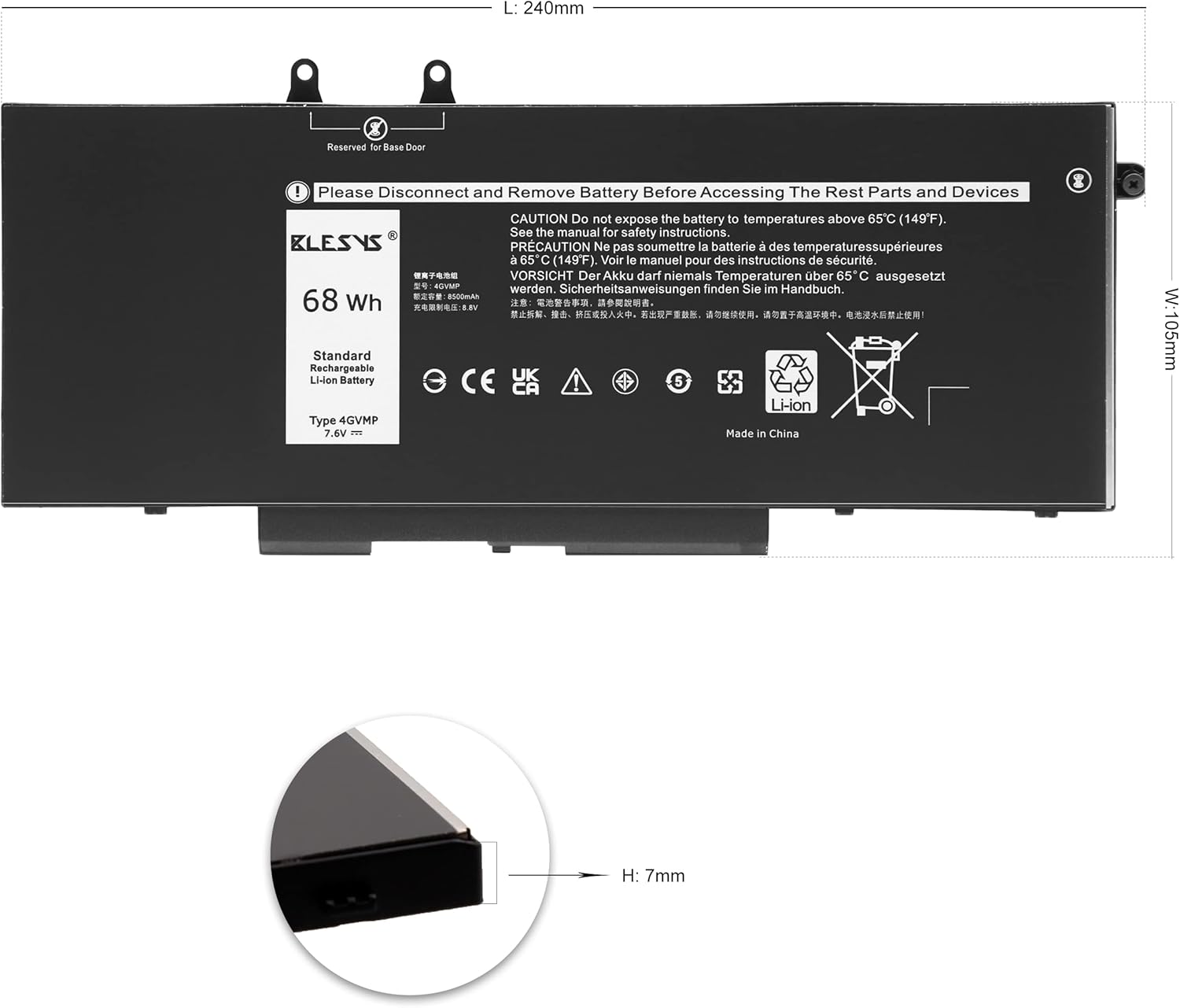 Blesys 4GVMP Batteria per Dell Latitude, Precision, Inspiron - immagine 2