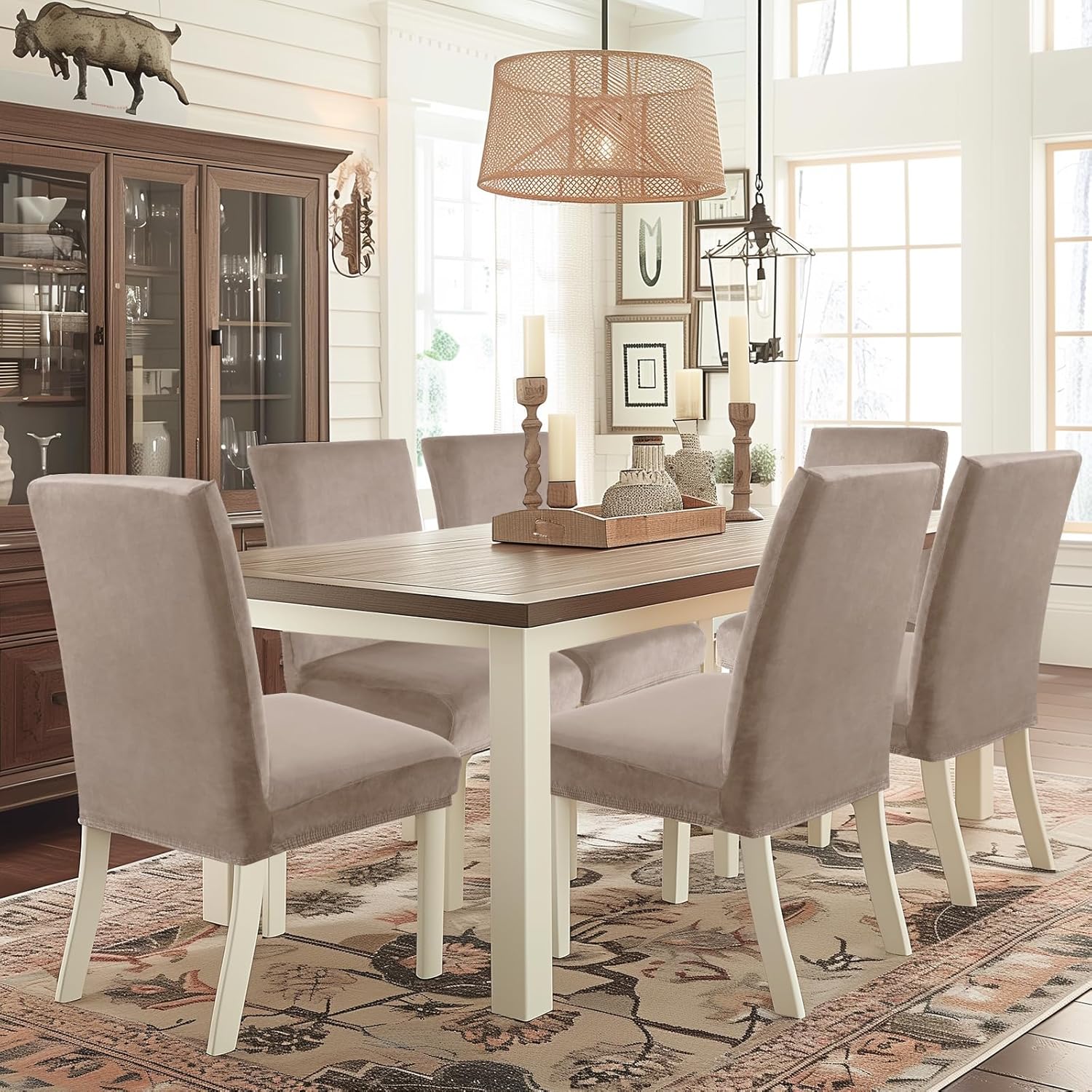 CYCMACO Coprisedie con Schienale in Velluto 6 Pezzi, Cachi - immagine 2