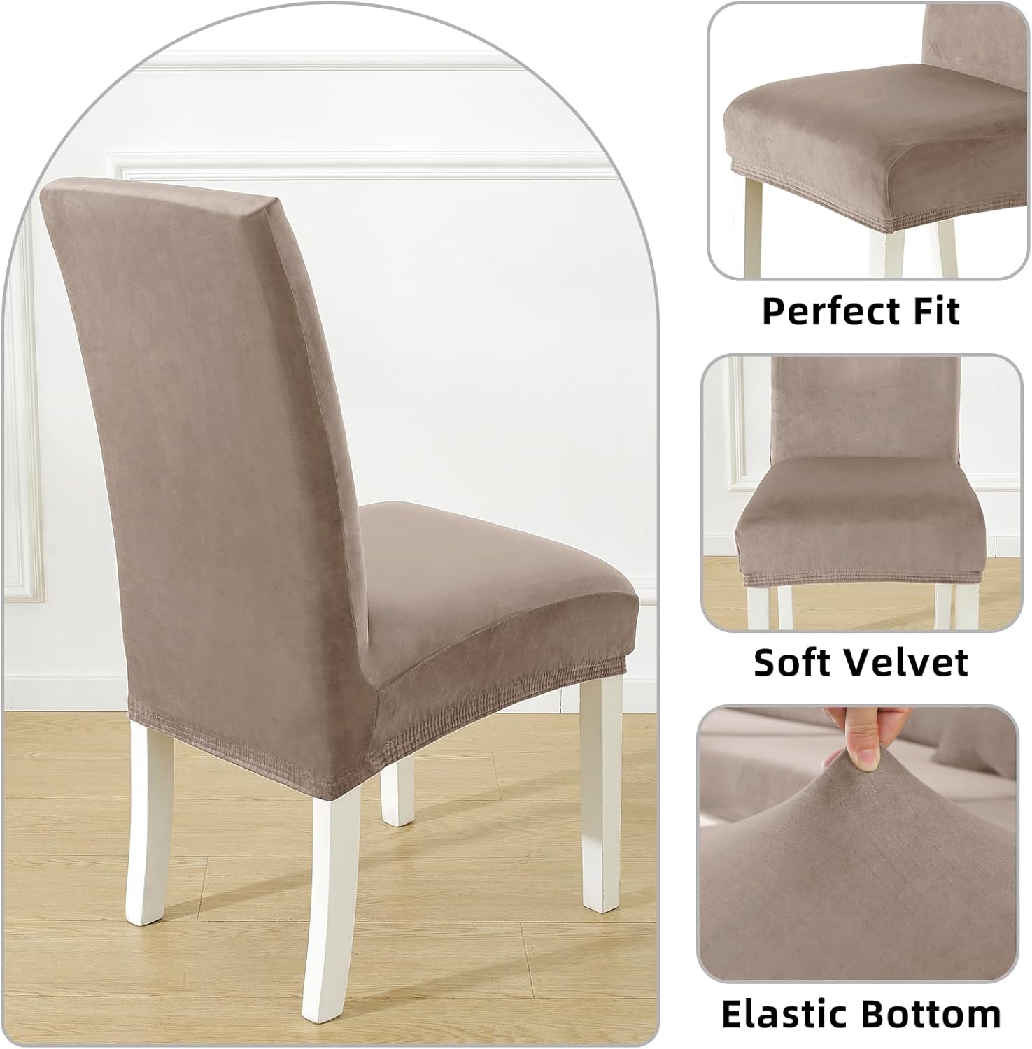 CYCMACO Coprisedie con Schienale in Velluto 6 Pezzi, Cachi - immagine 5