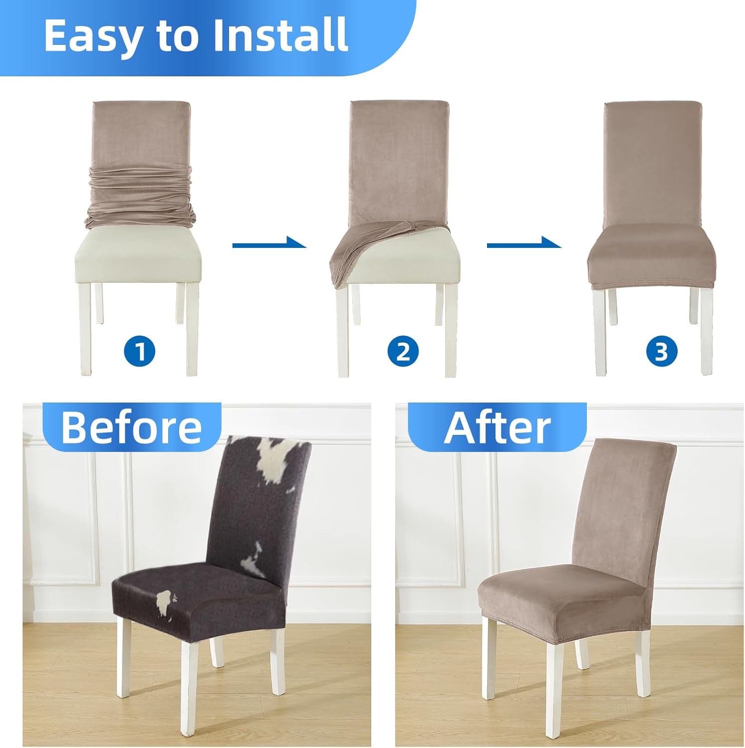 CYCMACO Coprisedie con Schienale in Velluto 6 Pezzi, Cachi - immagine 6