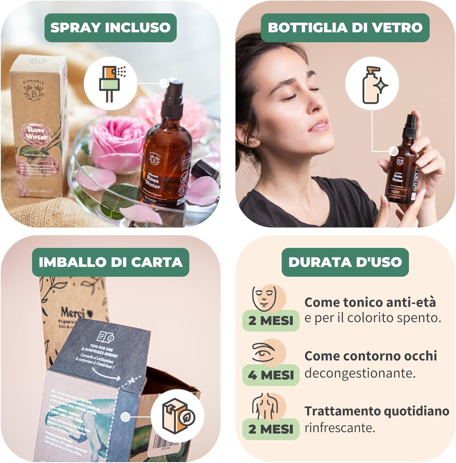 Bionoble Acqua di Rose Bio 100ml - Idrolato di Rosa Damascena - immagine 4