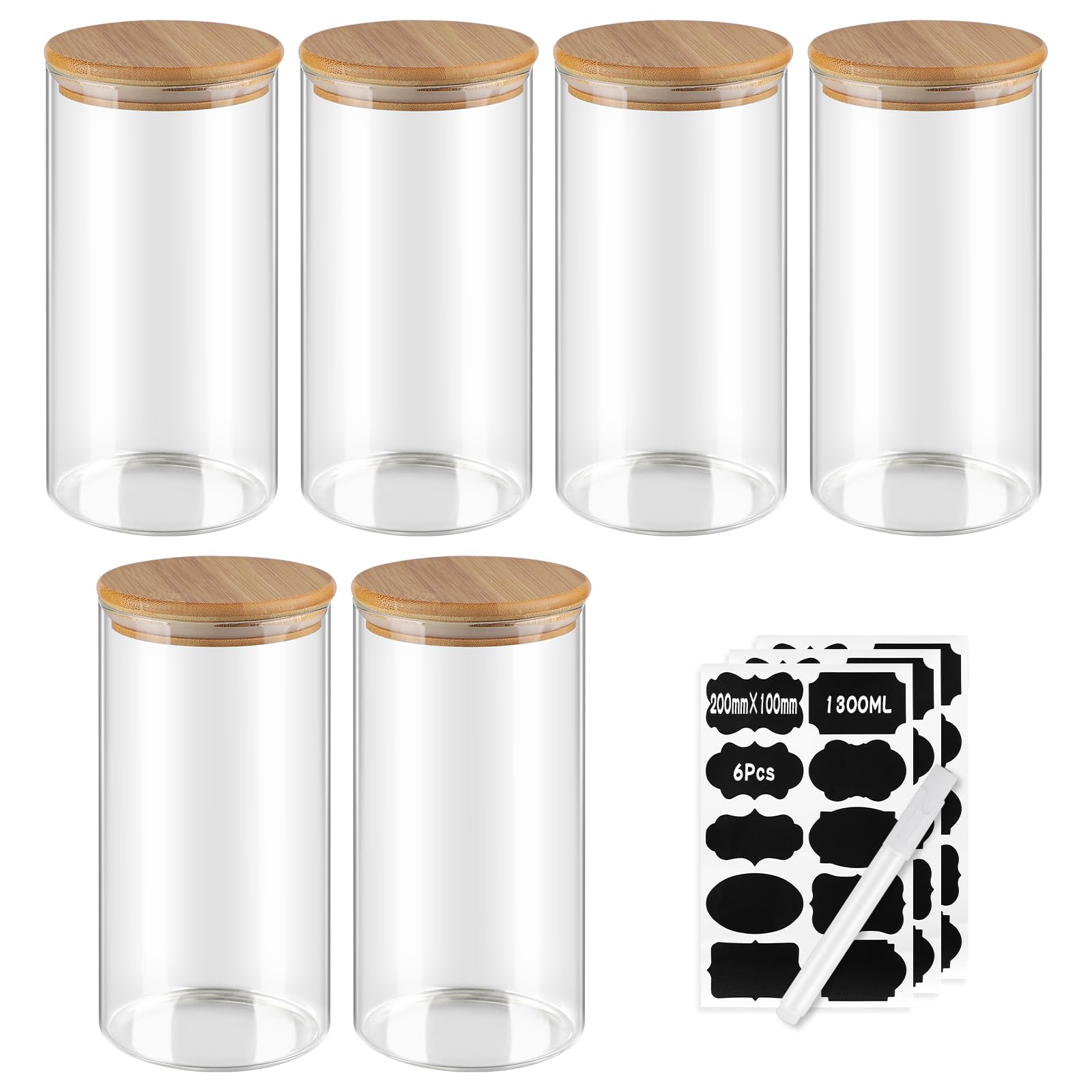 Set 6 Barattoli Vetro con Coperchio Bambù 1300ml