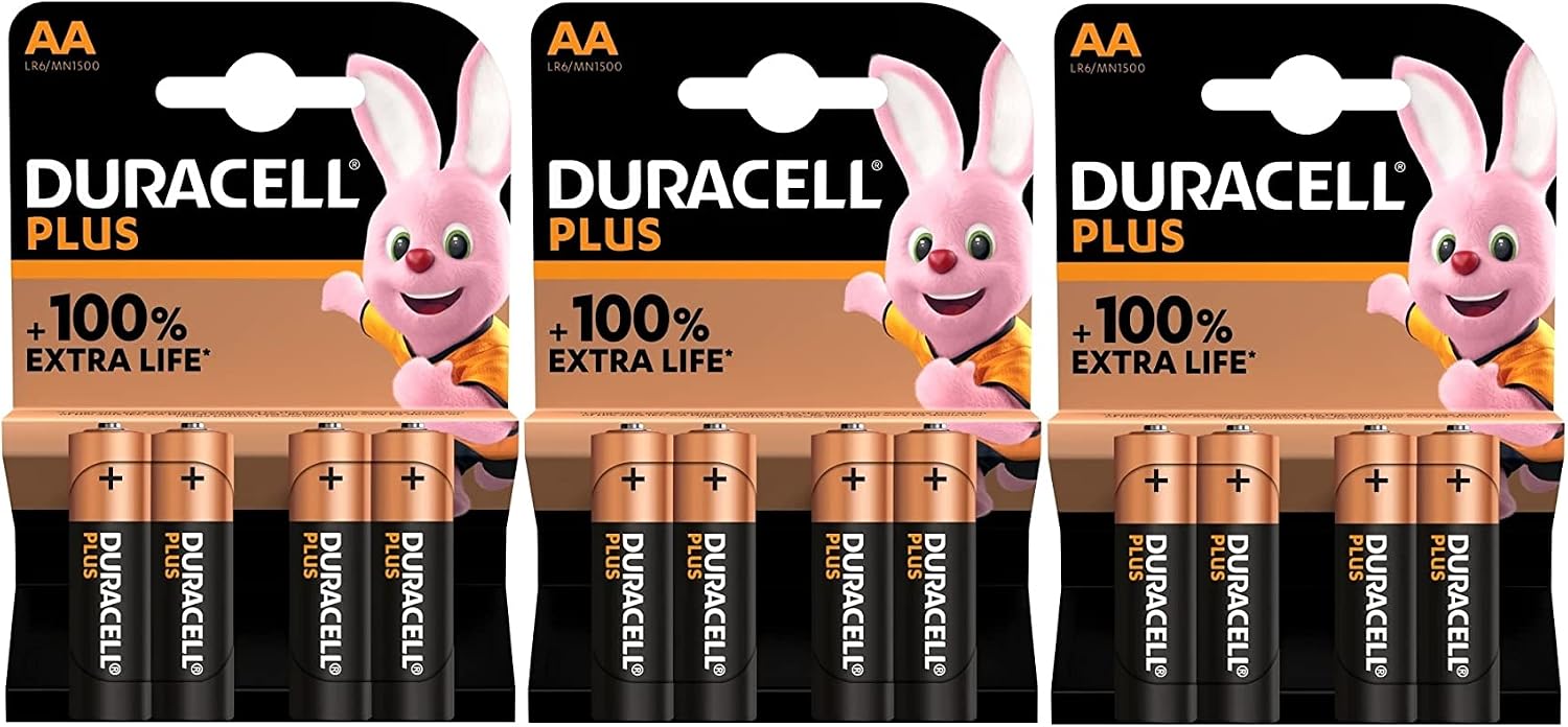 12X Duracell AA Plus Alcalina (3 Blister Da 4 Batterie) 12 Pile Stilo ...