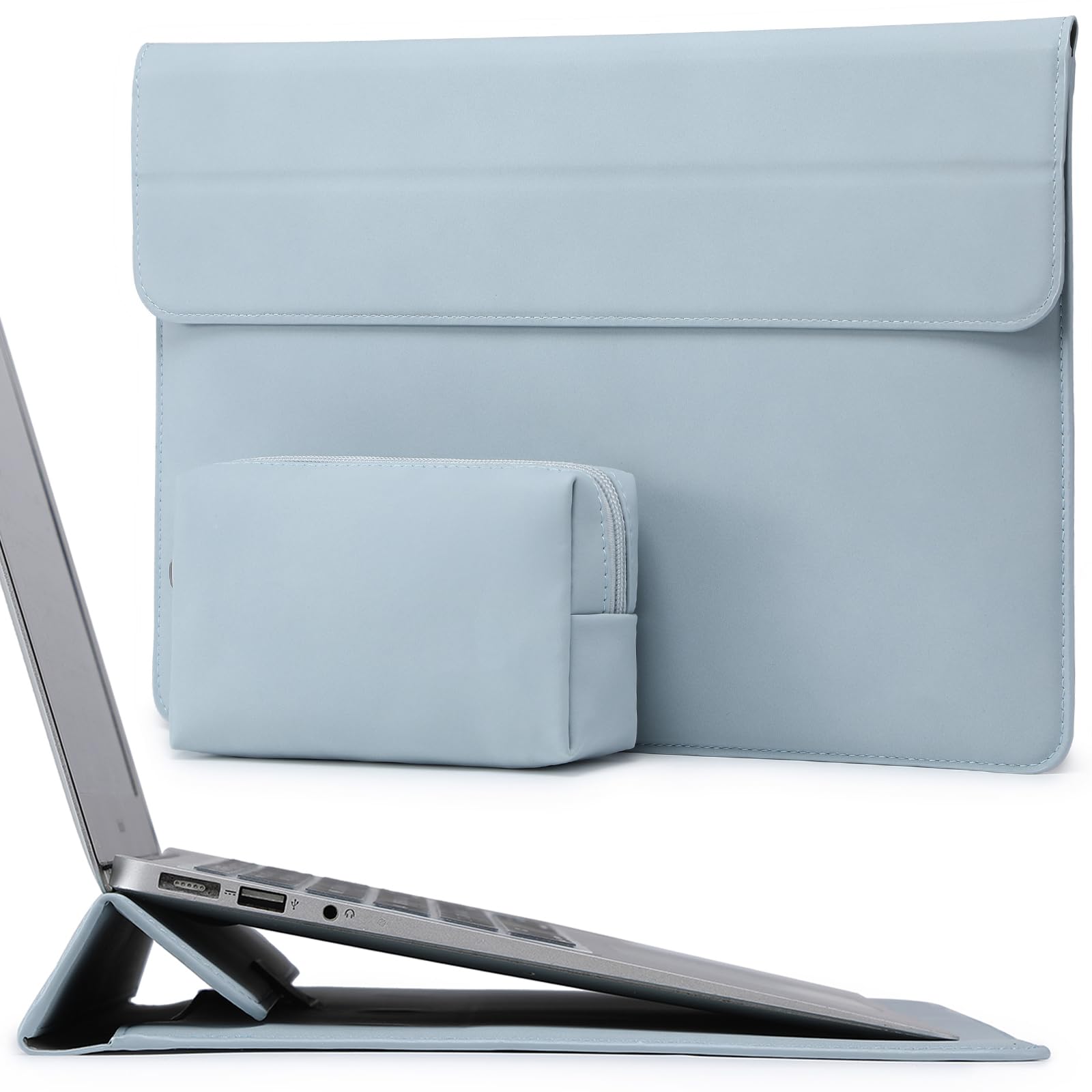HYZUO 15 Pollici Custodie per PC Borsa con Funzione Stand per MacBook Air 15 M4 A3241 M3 A3114 M2 A2941 2025-2023 15" Surface Laptop 7/6/5/4 MacBook Pro 15 A1990 A1707 con Borsa Accessori, Blu Pallido
