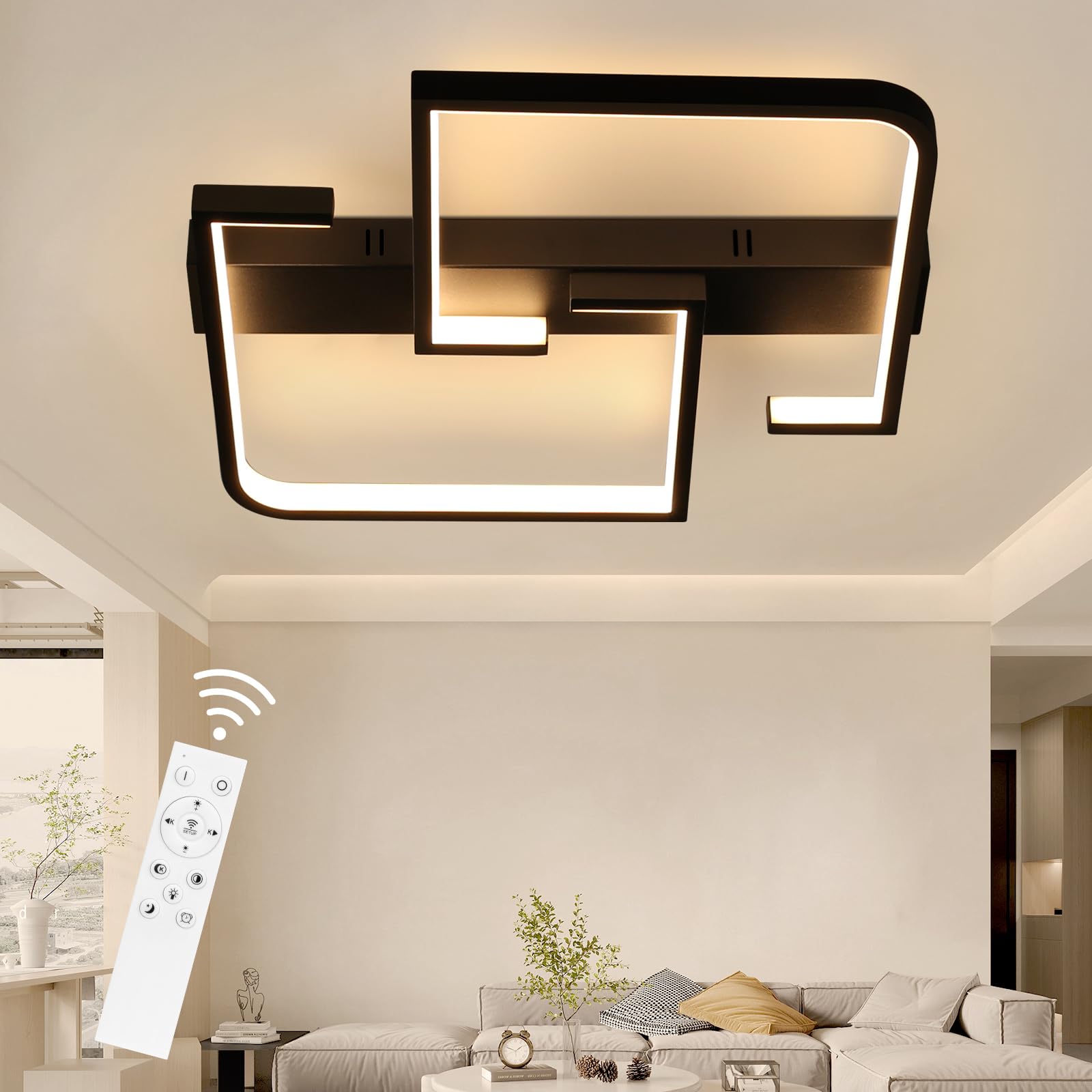 Cbjktx Lampada a Soffitto LED Dimmerabile 45W 60CM, Nera