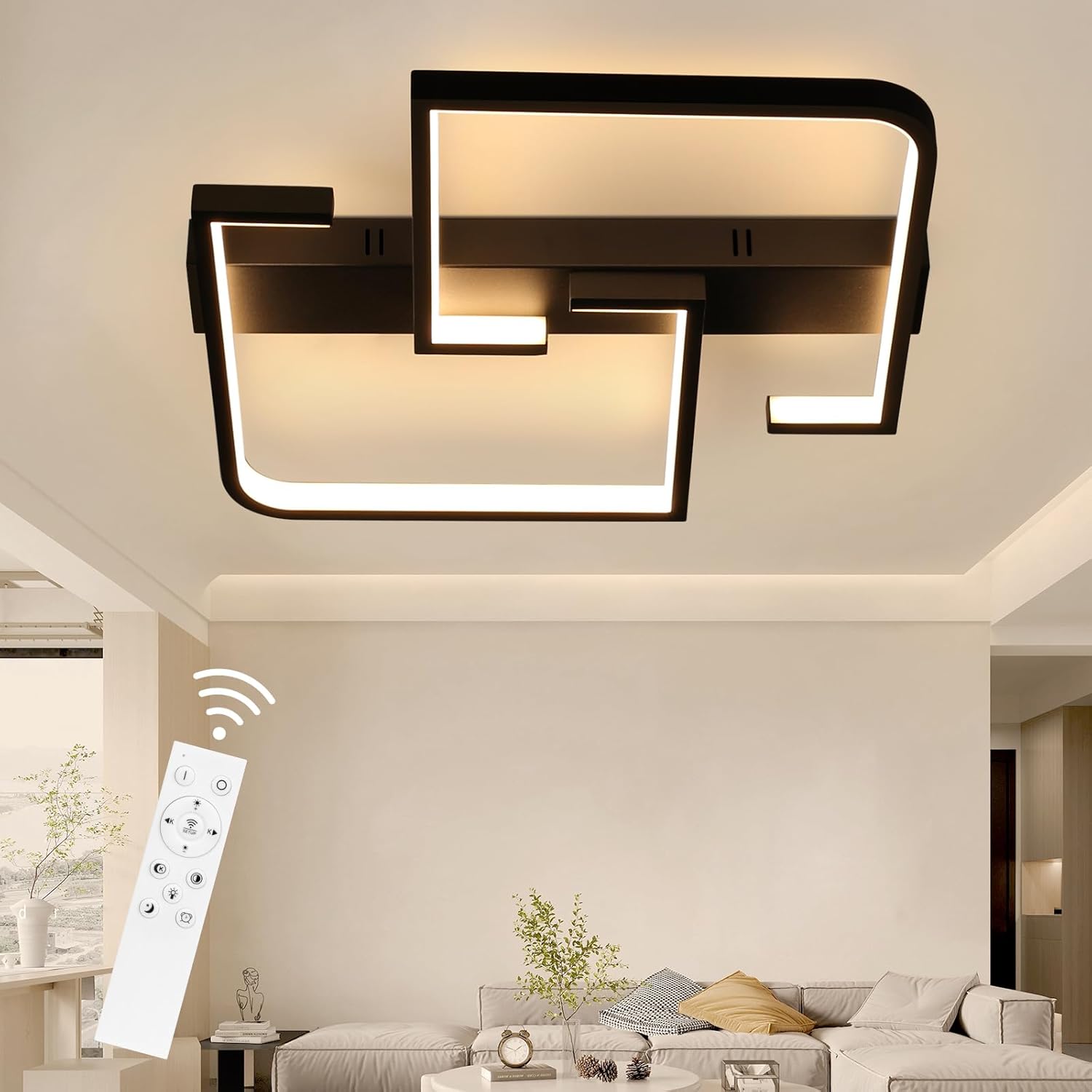 Cbjktx Lampada a Soffitto LED Dimmerabile 45W 60CM, Nera - immagine 1