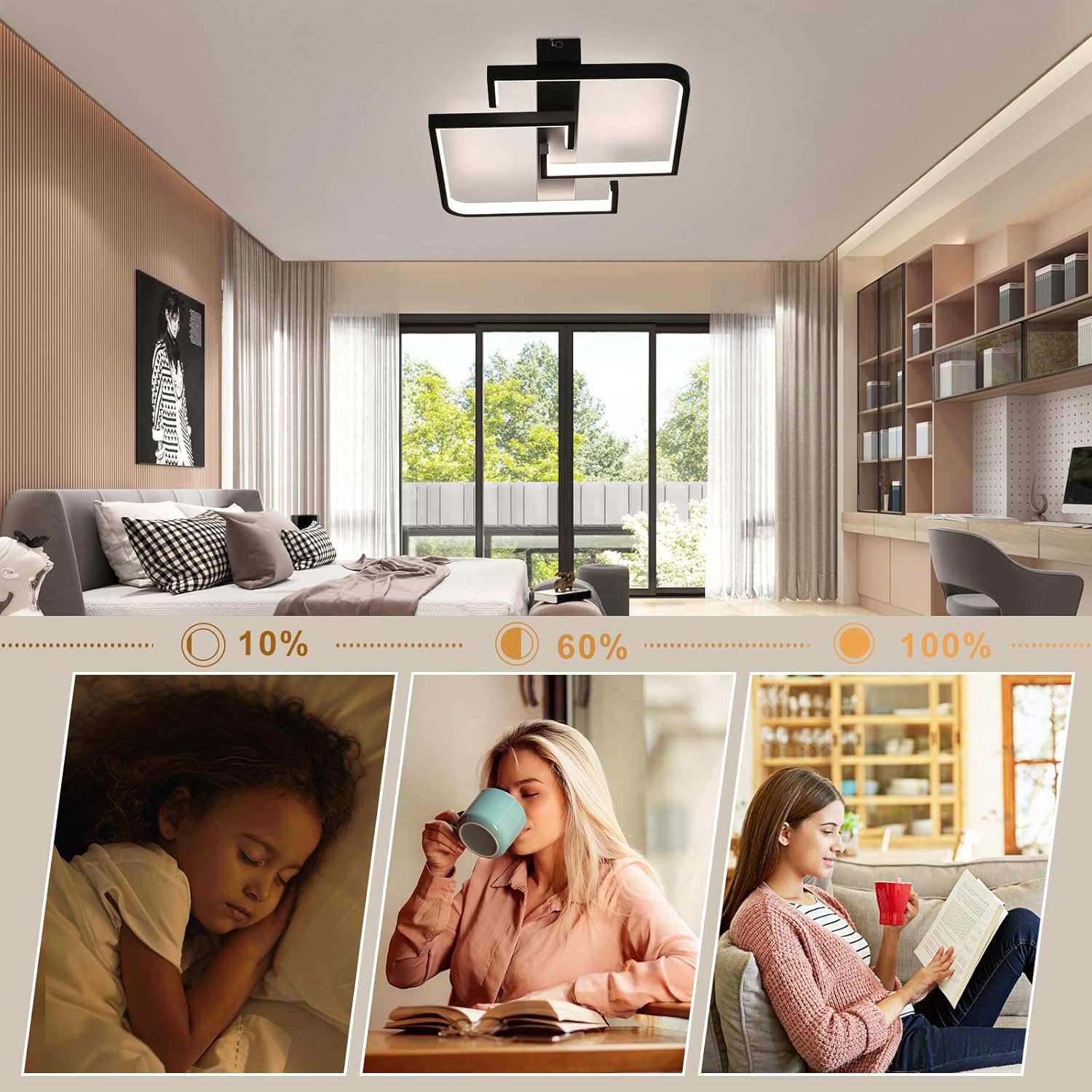 Cbjktx Lampada a Soffitto LED Dimmerabile 45W 60CM, Nera - immagine 3