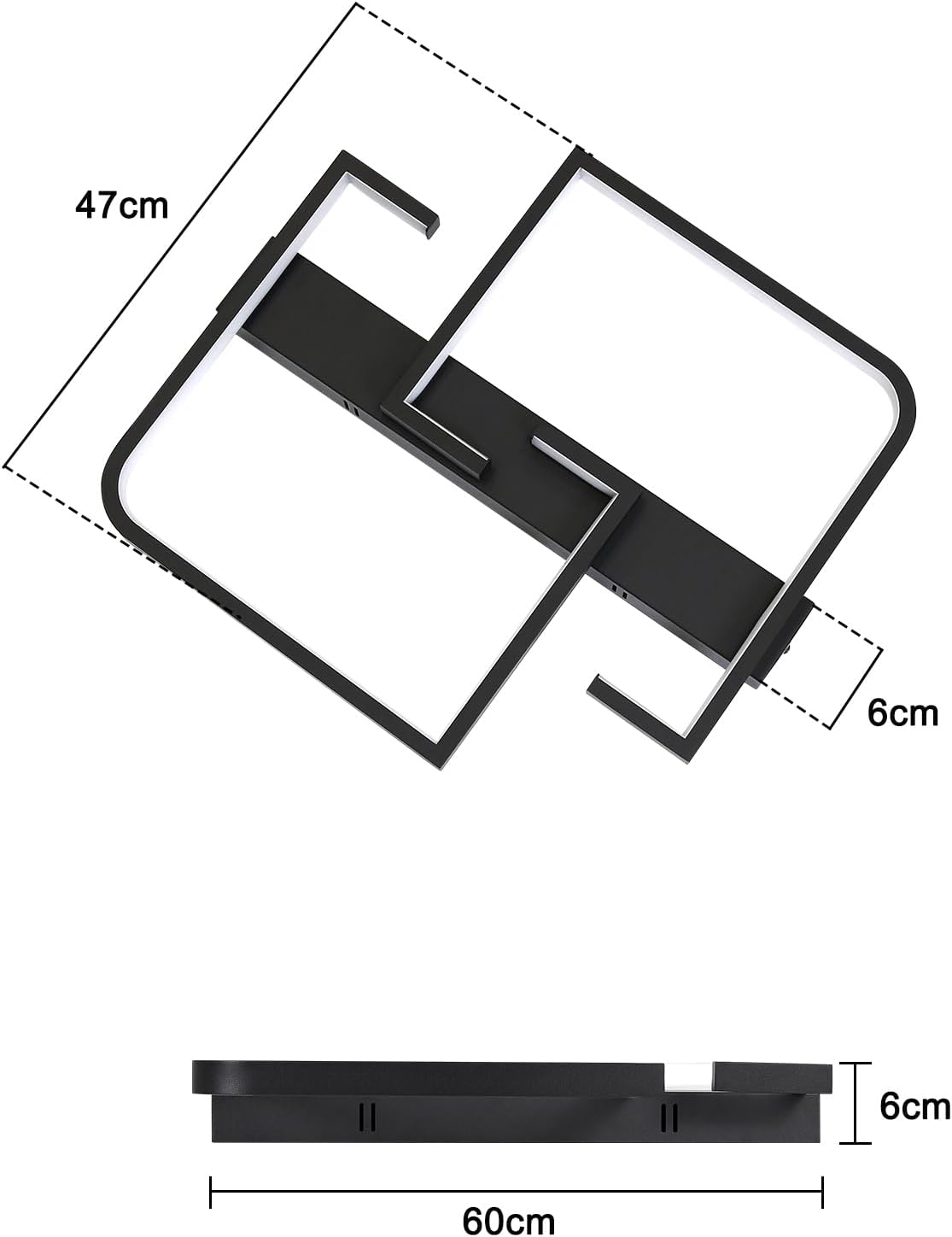 Cbjktx Lampada a Soffitto LED Dimmerabile 45W 60CM, Nera - immagine 4